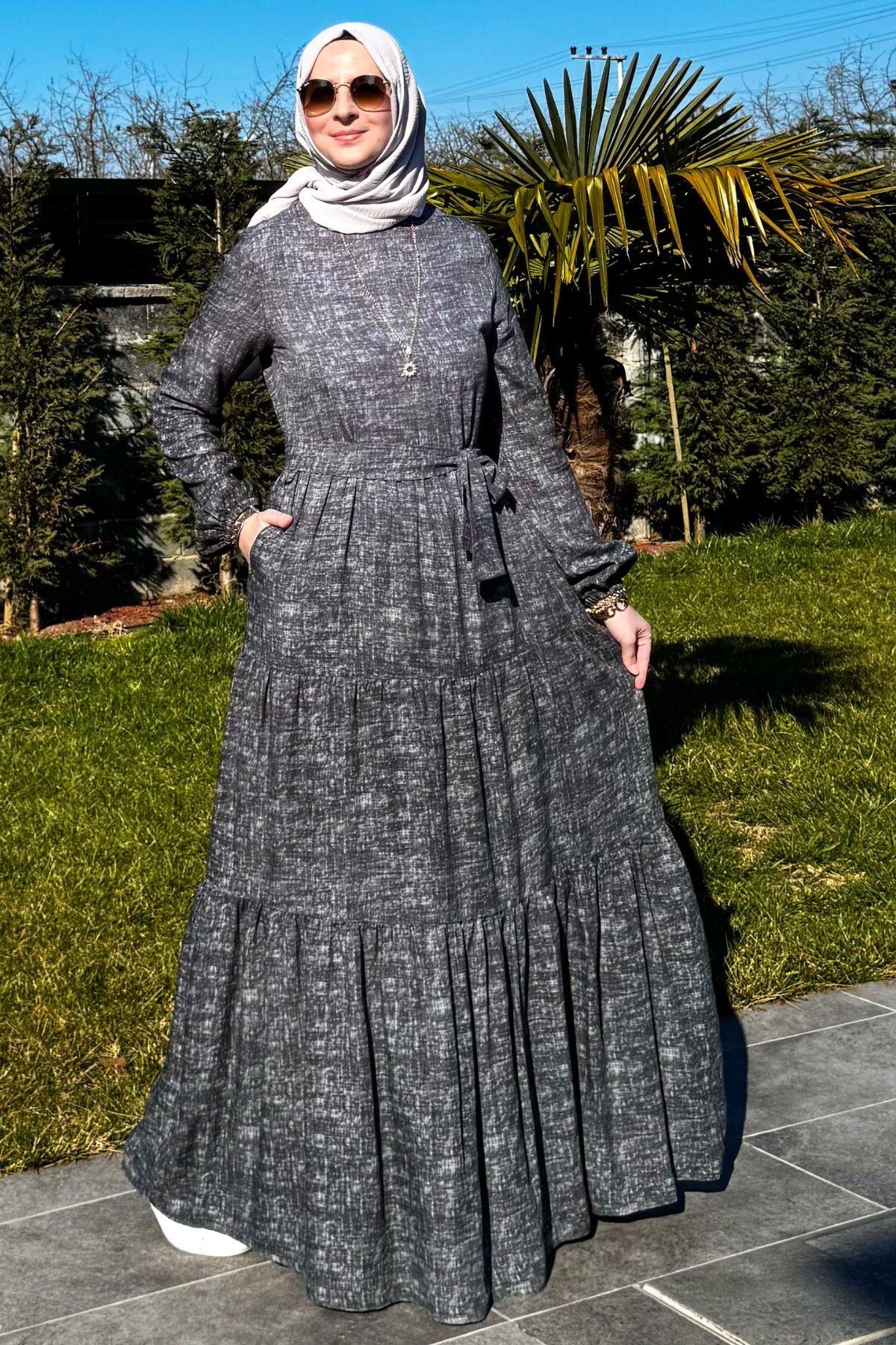 Güzide Yaprak Desenli Elbise Turuncu | Rabia Şamlı | Tesettür Giyim, Elbise ve Kadın Giyim Modası
