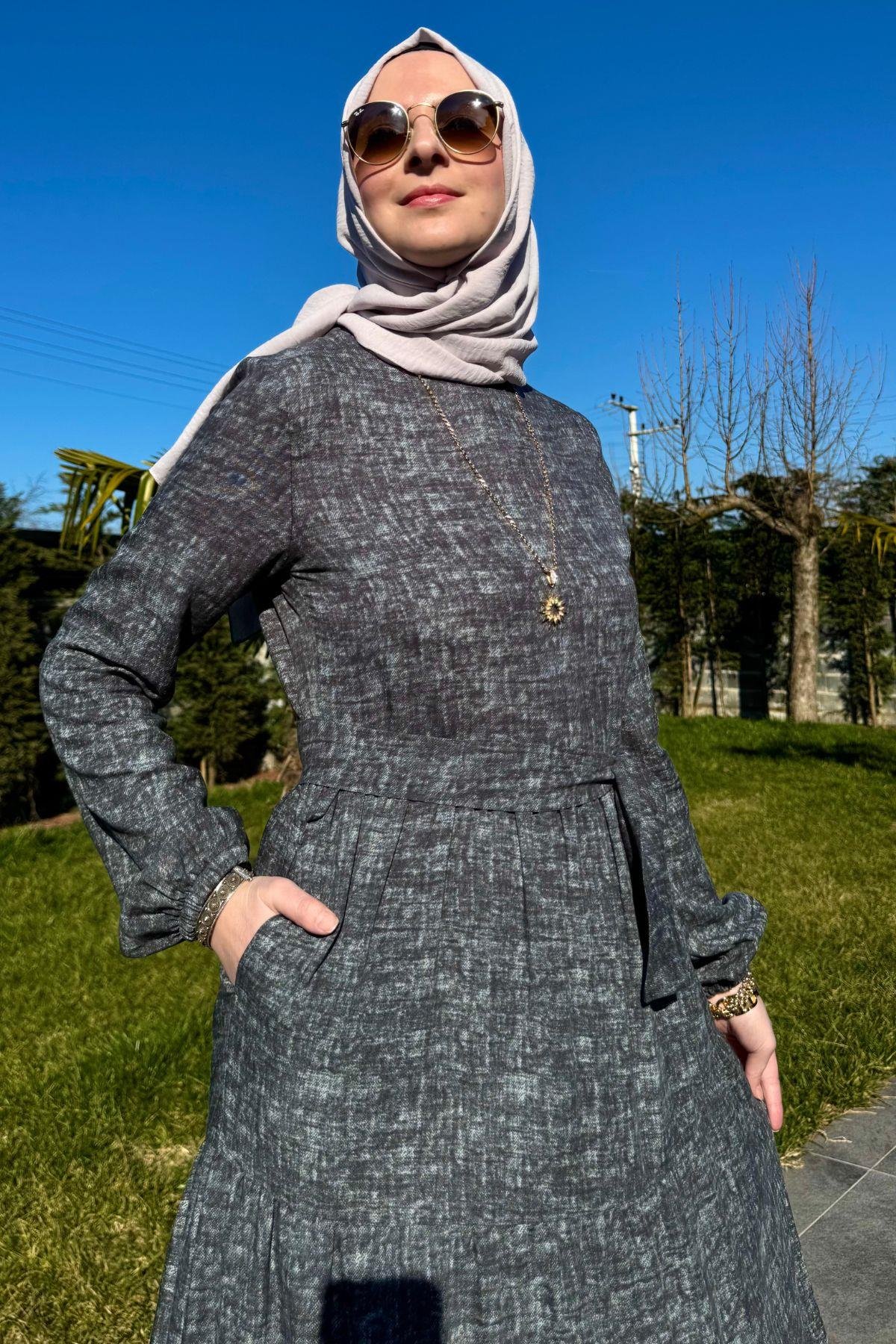 Güzide Yaprak Desenli Elbise Turuncu | Rabia Şamlı | Tesettür Giyim, Elbise ve Kadın Giyim Modası