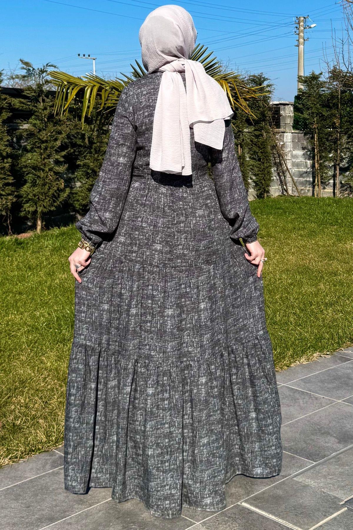 Güzide Yaprak Desenli Elbise Turuncu | Rabia Şamlı | Tesettür Giyim, Elbise ve Kadın Giyim Modası
