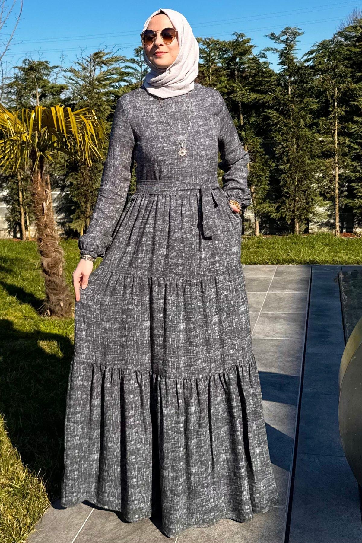 Güzide Yaprak Desenli Elbise Turuncu | Rabia Şamlı | Tesettür Giyim, Elbise ve Kadın Giyim Modası
