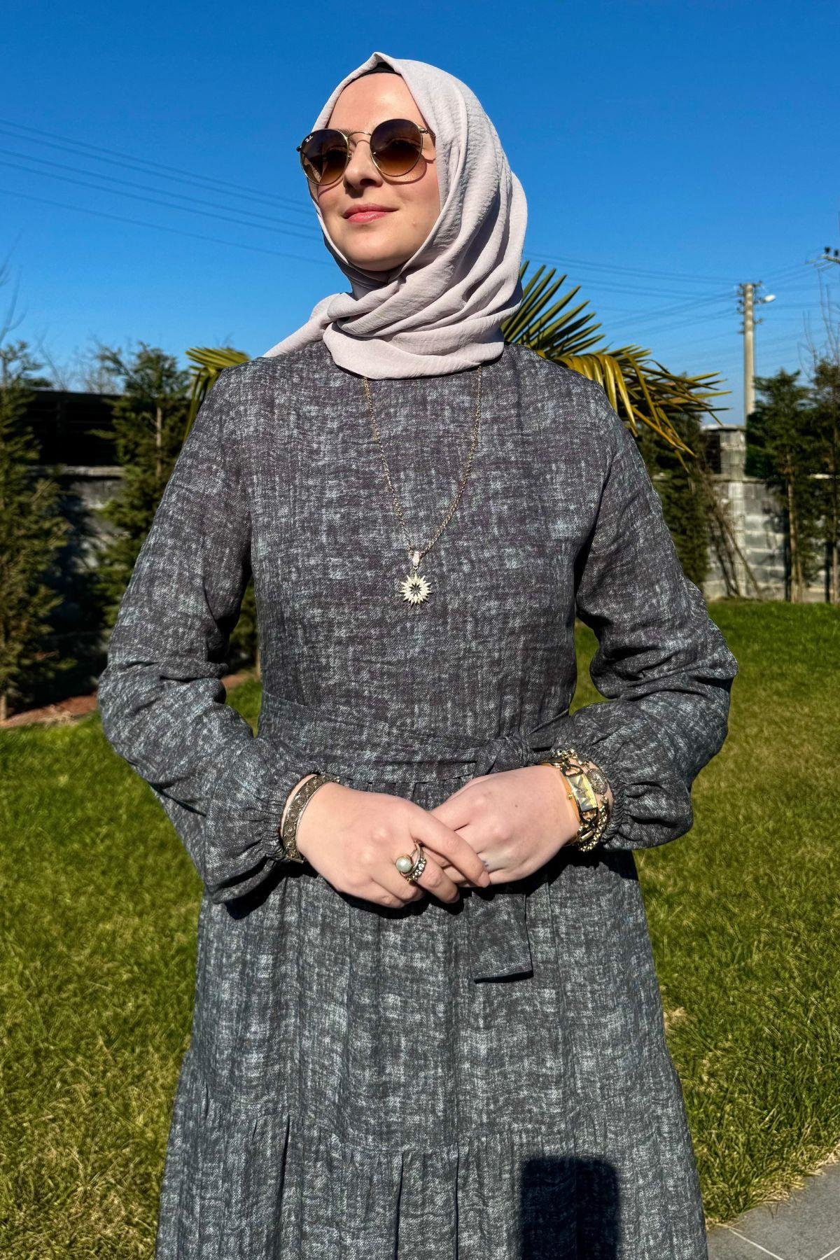 Güzide Yaprak Desenli Elbise Turuncu | Rabia Şamlı | Tesettür Giyim, Elbise ve Kadın Giyim Modası