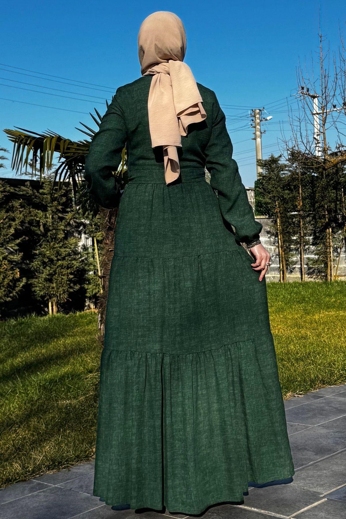 Güzide Yaprak Desenli Elbise Turuncu | Rabia Şamlı | Tesettür Giyim, Elbise ve Kadın Giyim Modası