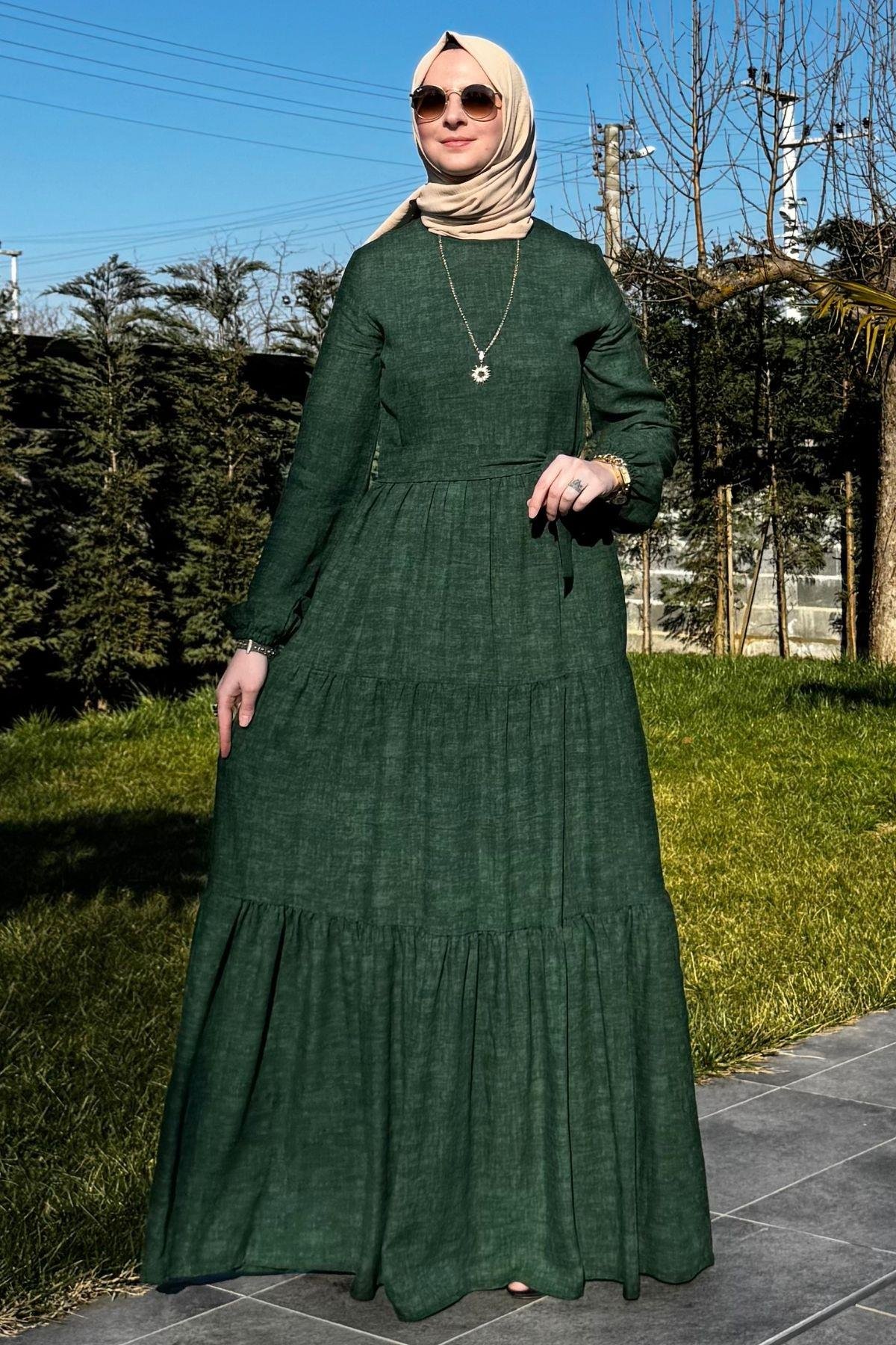 Güzide Yaprak Desenli Elbise Turuncu | Rabia Şamlı | Tesettür Giyim, Elbise ve Kadın Giyim Modası