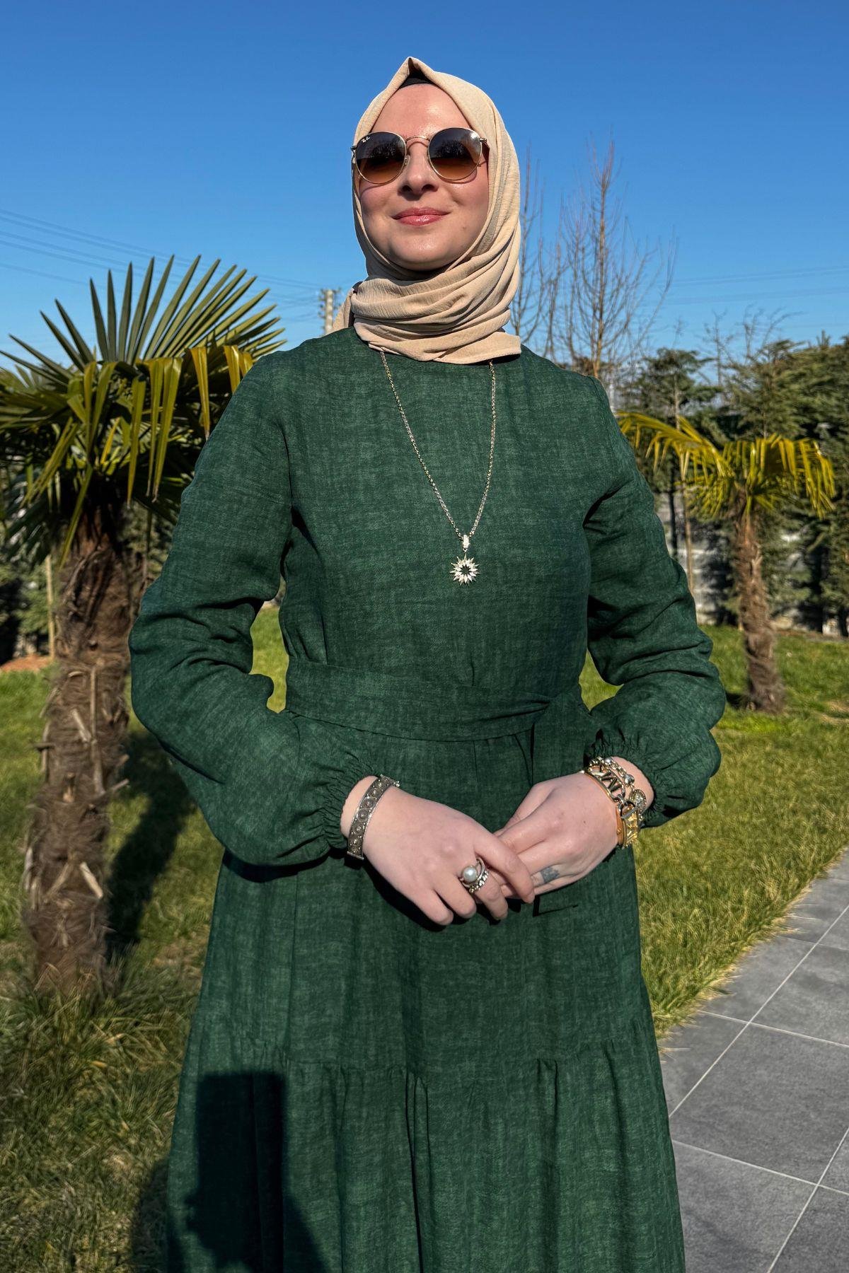Güzide Yaprak Desenli Elbise Turuncu | Rabia Şamlı | Tesettür Giyim, Elbise ve Kadın Giyim Modası