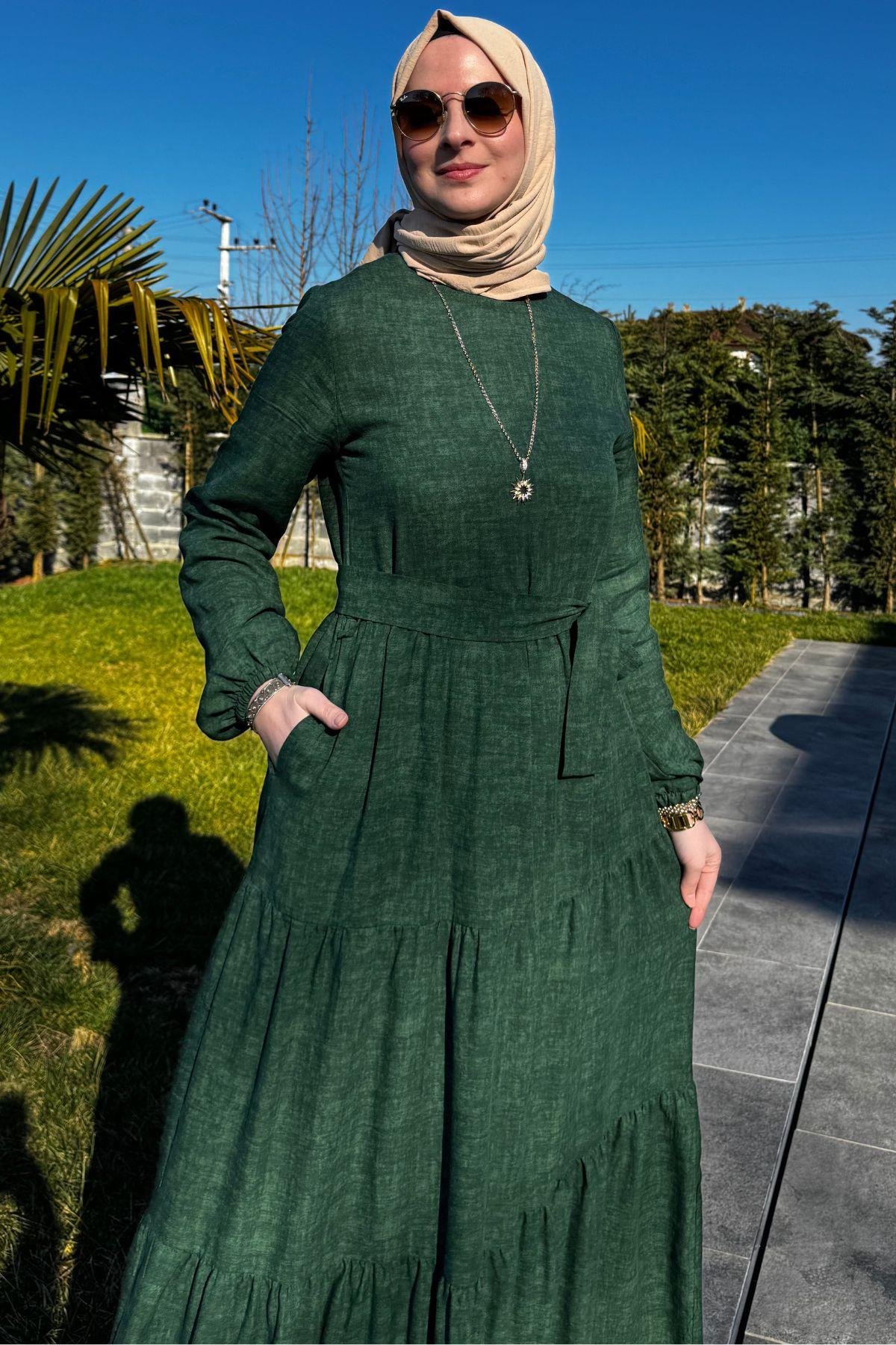 Güzide Yaprak Desenli Elbise Turuncu | Rabia Şamlı | Tesettür Giyim, Elbise ve Kadın Giyim Modası