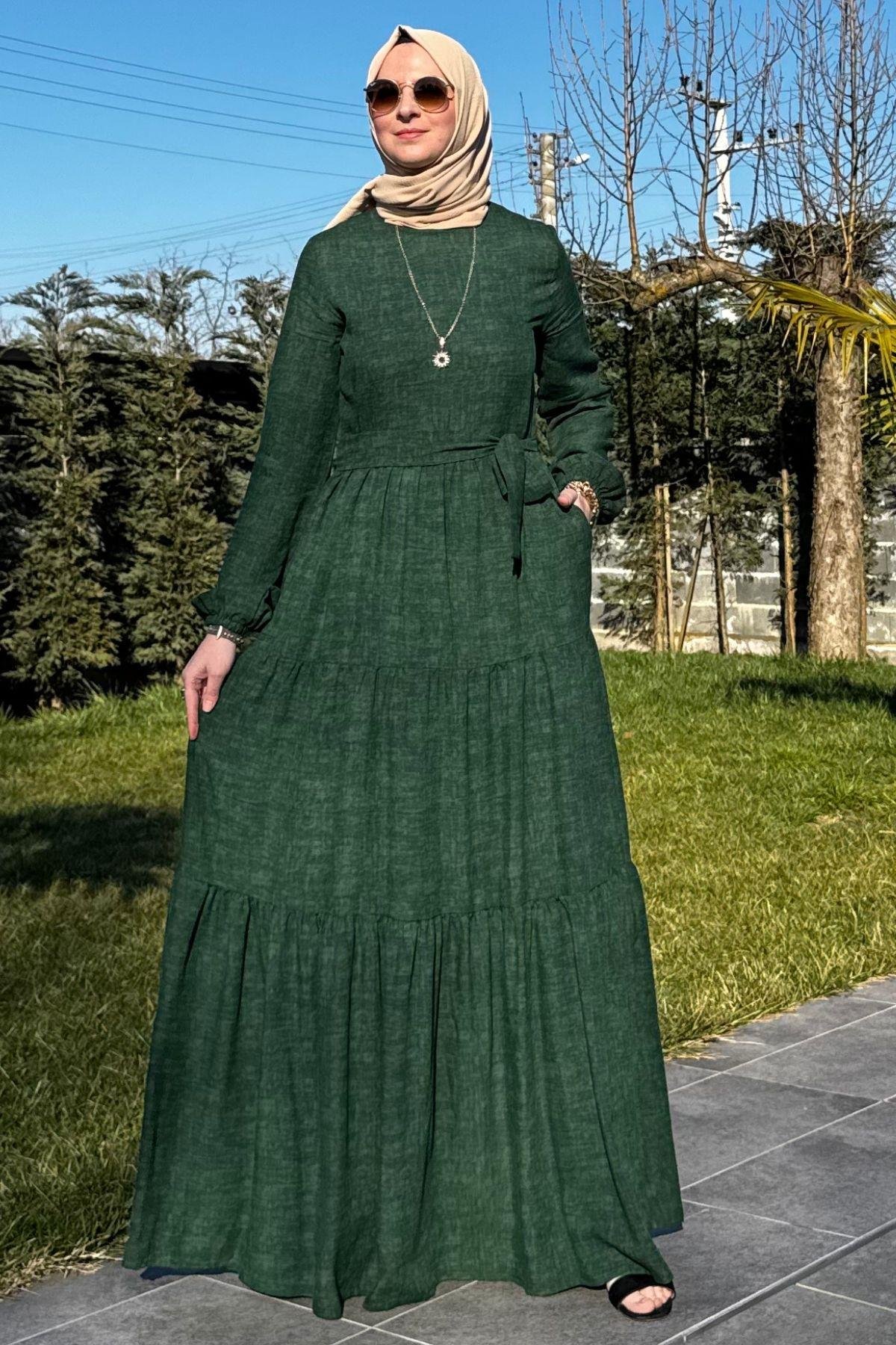 Güzide Yaprak Desenli Elbise Turuncu | Rabia Şamlı | Tesettür Giyim, Elbise ve Kadın Giyim Modası