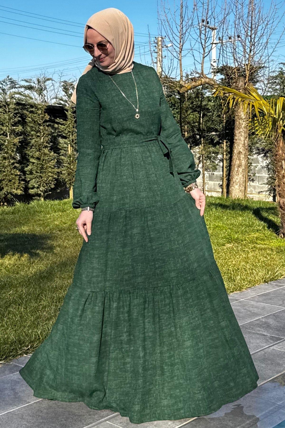 Güzide Yaprak Desenli Elbise Turuncu | Rabia Şamlı | Tesettür Giyim, Elbise ve Kadın Giyim Modası