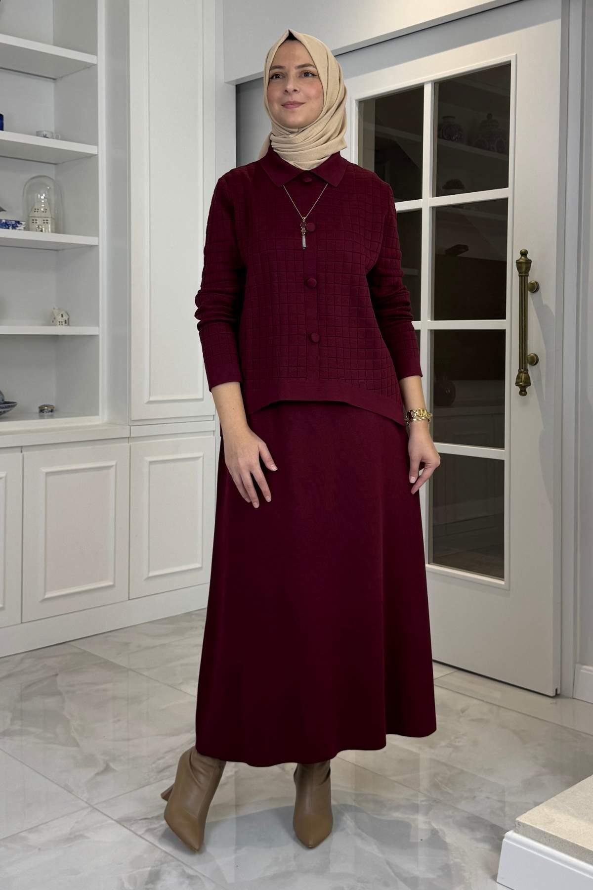 Sare Triko Takım Sütlü Kahve | Rabia Şamlı | Tesettür Giyim, Elbise ve Kadın Giyim Modası