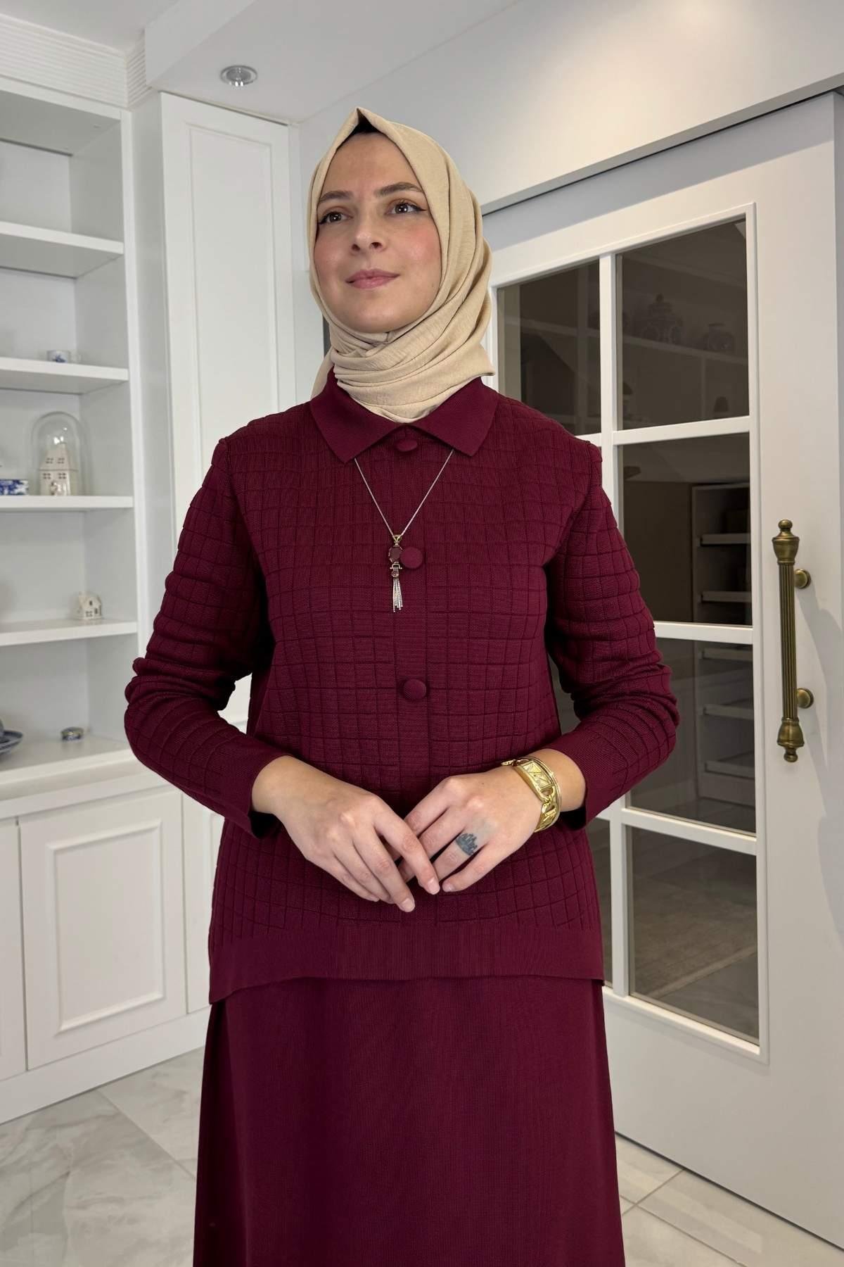 Sare Triko Takım Sütlü Kahve | Rabia Şamlı | Tesettür Giyim, Elbise ve Kadın Giyim Modası