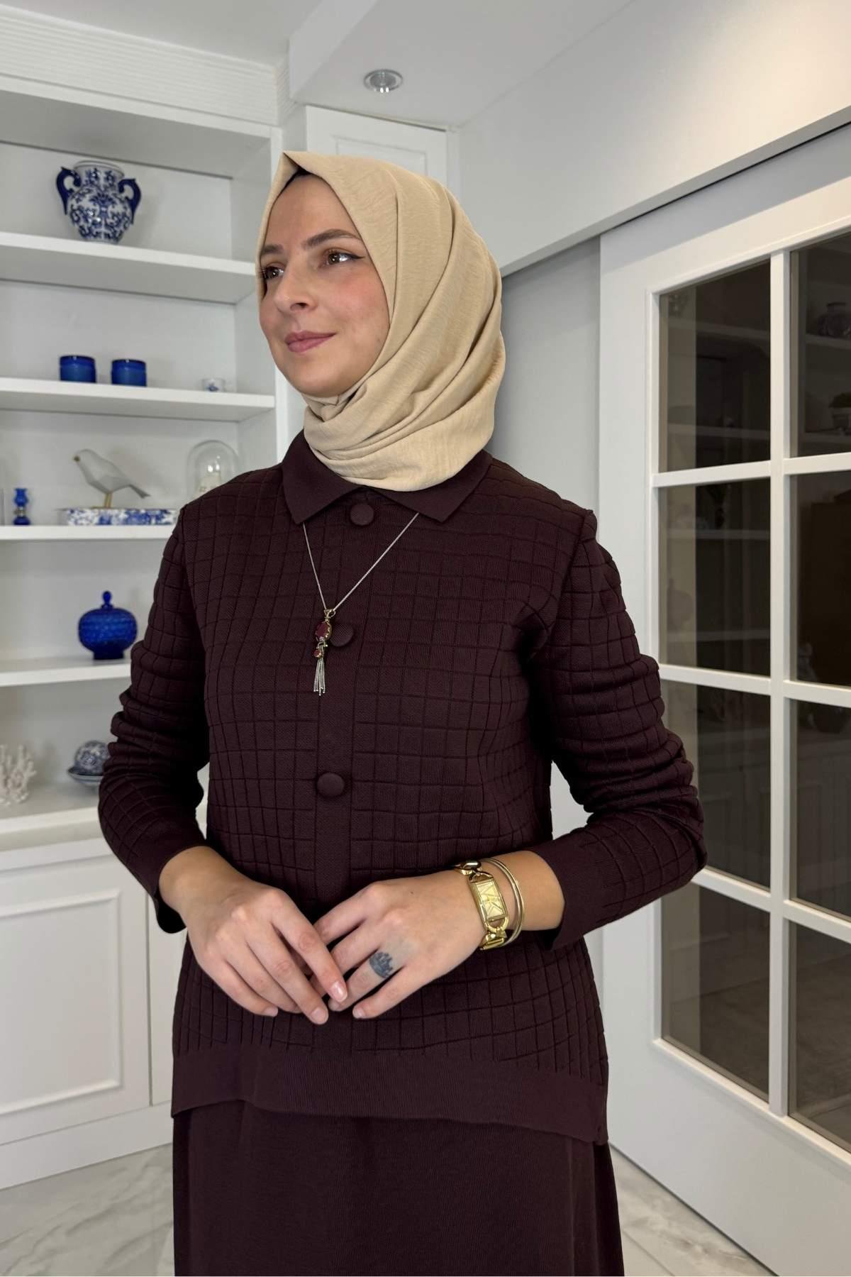 Sare Triko Takım Sütlü Kahve | Rabia Şamlı | Tesettür Giyim, Elbise ve Kadın Giyim Modası