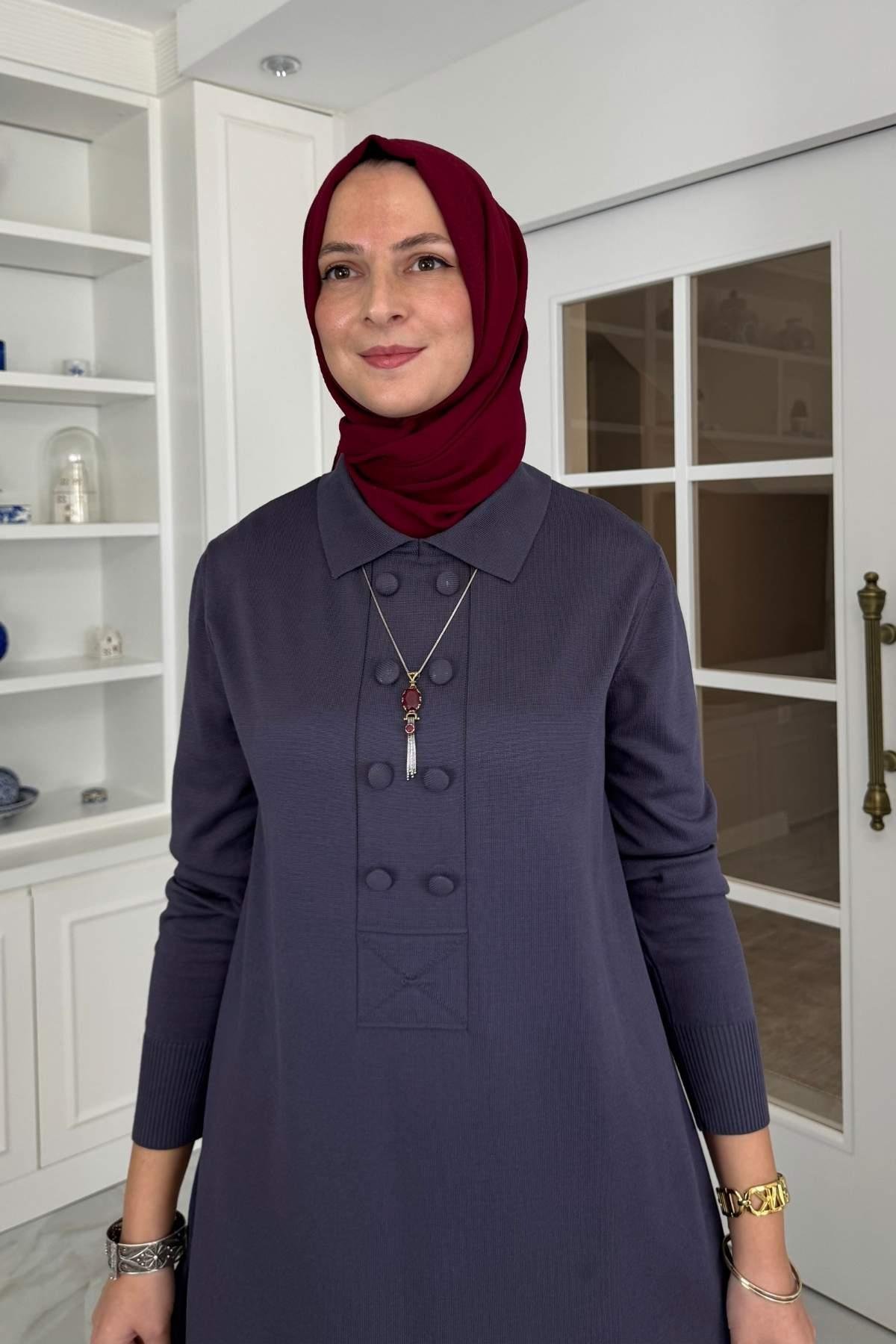 Laçin Triko Elbise Antrasit | Rabia Şamlı | Tesettür Giyim, Elbise ve Kadın Giyim Modası