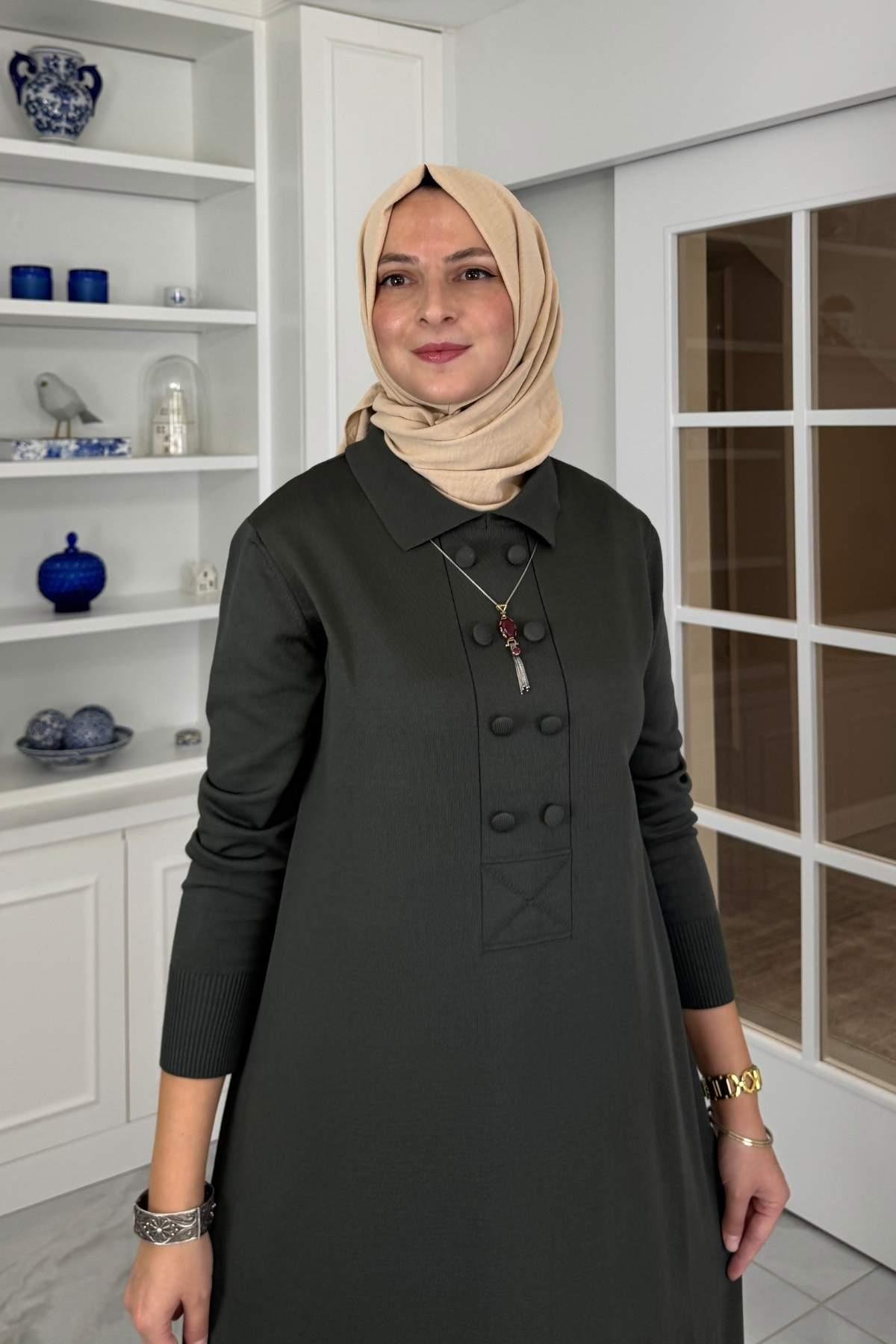 Laçin Triko Elbise Haki | Rabia Şamlı | Tesettür Giyim, Elbise ve Kadın Giyim Modası