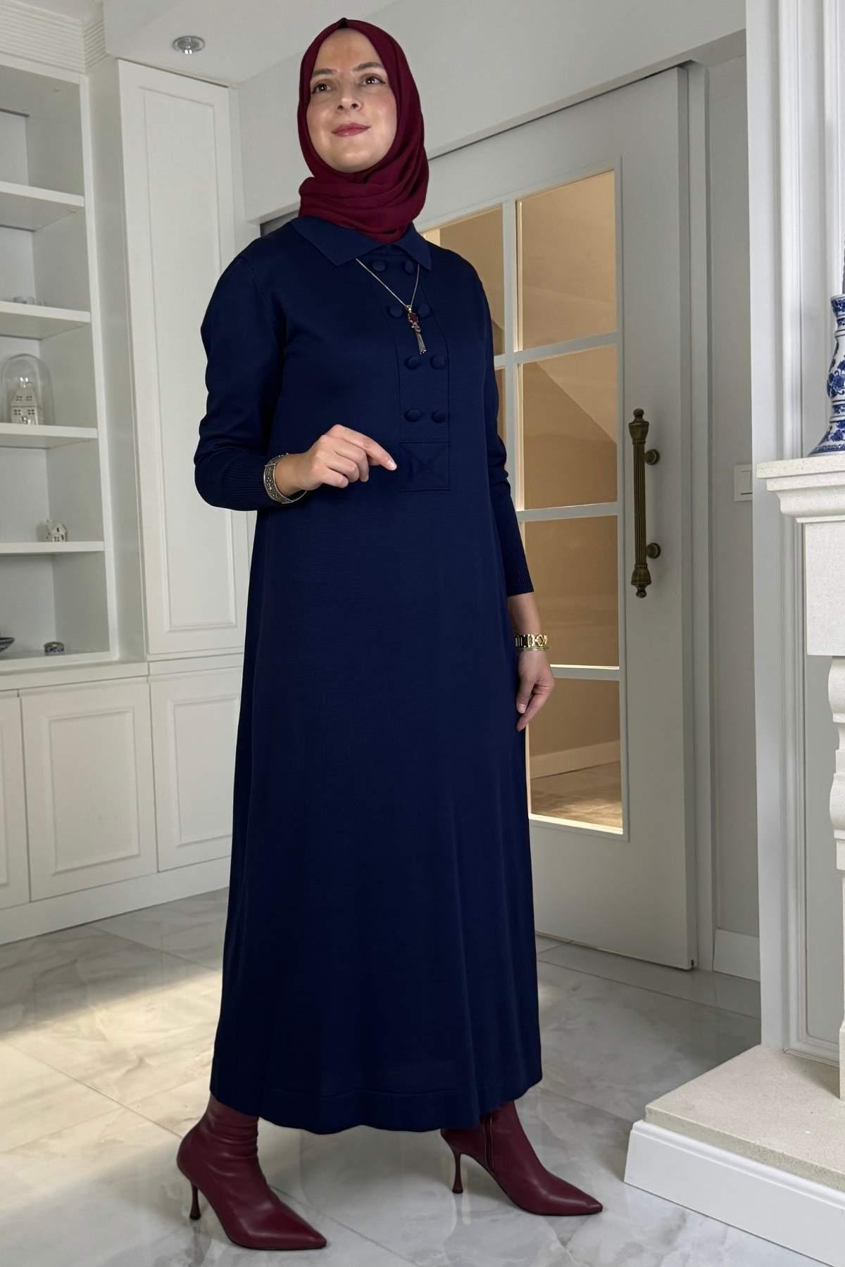 Laçin Triko Elbise Lacivert | Rabia Şamlı | Tesettür Giyim, Elbise ve Kadın Giyim Modası