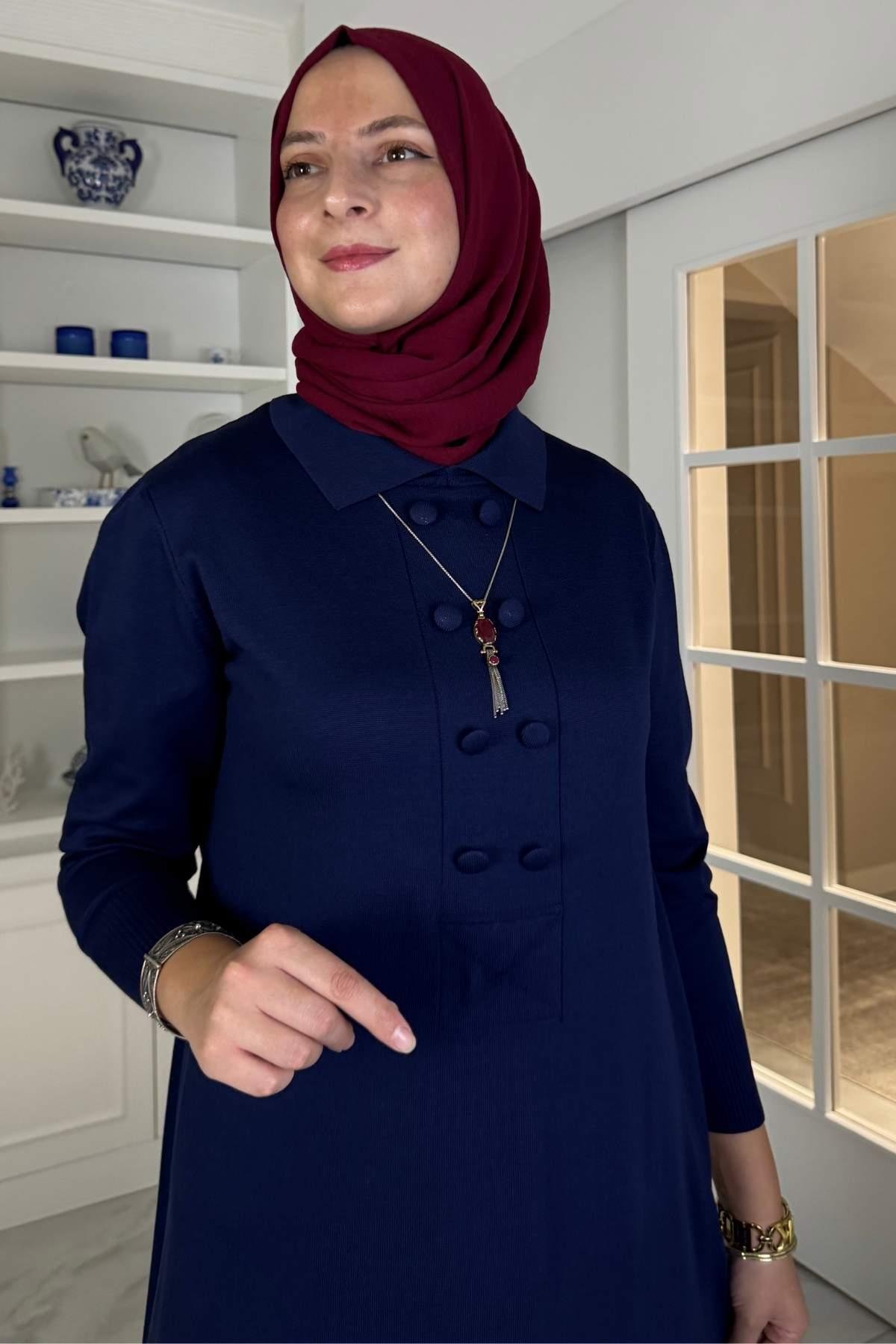 Laçin Triko Elbise Lacivert | Rabia Şamlı | Tesettür Giyim, Elbise ve Kadın Giyim Modası