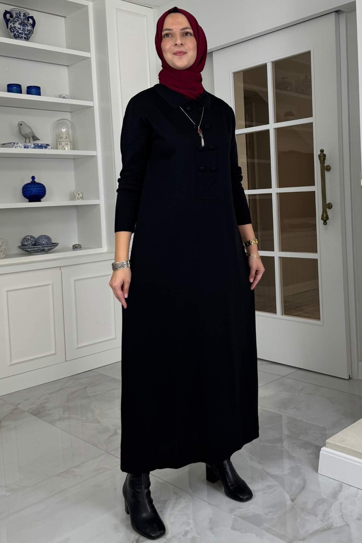 Laçin Triko Elbise Siyah | Rabia Şamlı | Tesettür Giyim, Elbise ve Kadın Giyim Modası