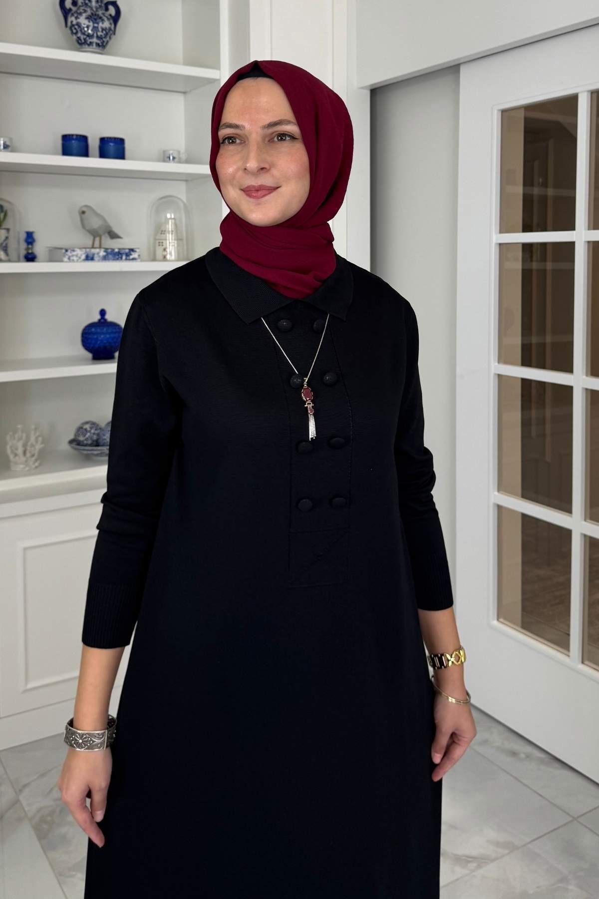 Laçin Triko Elbise Siyah | Rabia Şamlı | Tesettür Giyim, Elbise ve Kadın Giyim Modası