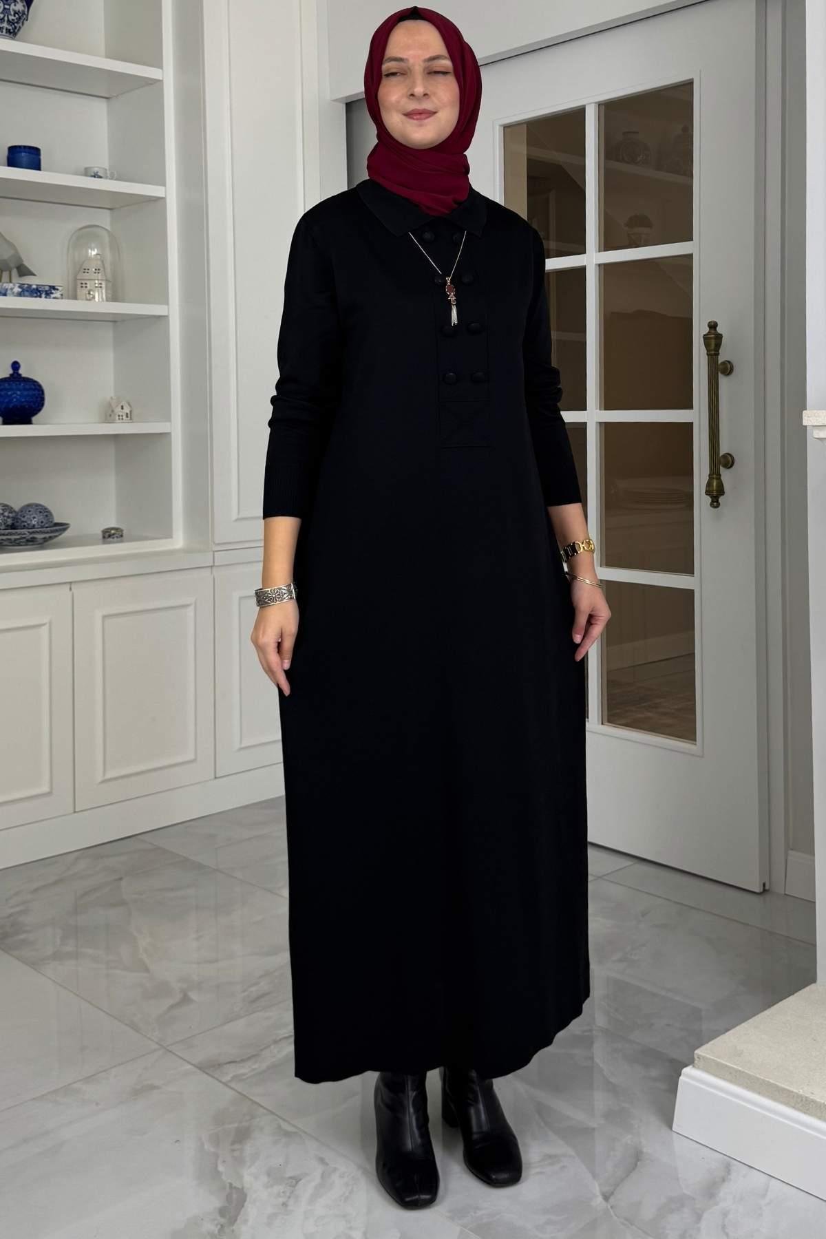 Laçin Triko Elbise Siyah | Rabia Şamlı | Tesettür Giyim, Elbise ve Kadın Giyim Modası
