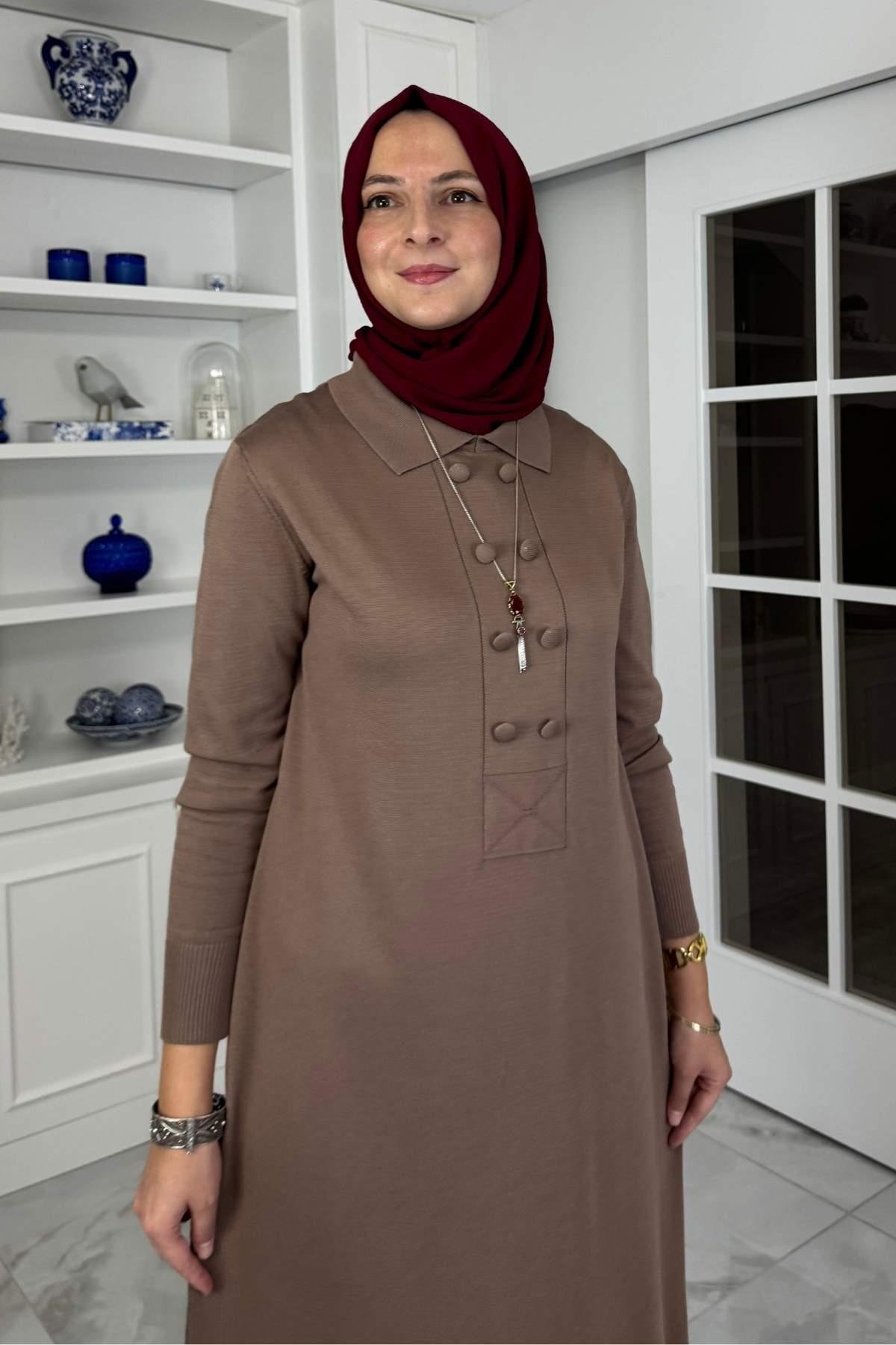 Laçin Triko Elbise Sütlü Kahve | Rabia Şamlı | Tesettür Giyim, Elbise ve Kadın Giyim Modası