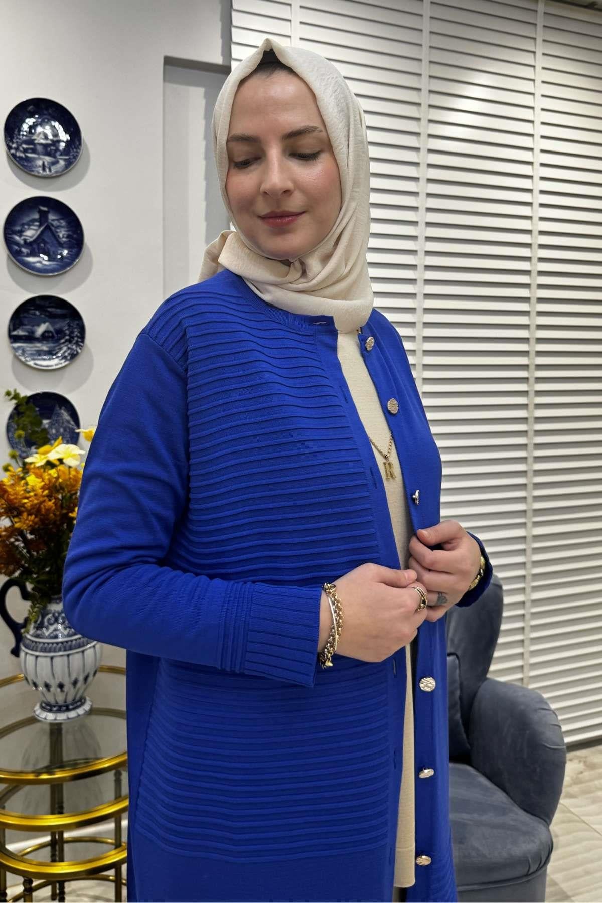 Manolya İndigo Triko Hırka | Rabia Şamlı | Tesettür Giyim, Elbise ve Kadın Giyim Modası