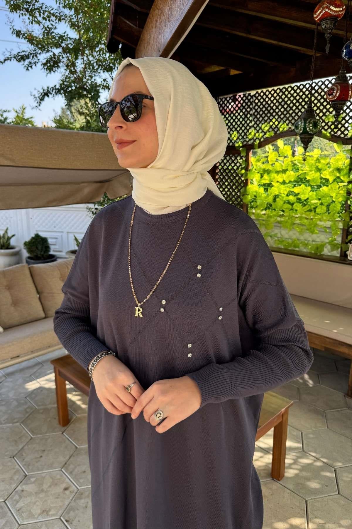 Hamiyet Çizgili Triko Tunik Siyah | Rabia Şamlı | Tesettür Giyim, Elbise ve Kadın Giyim Modası
