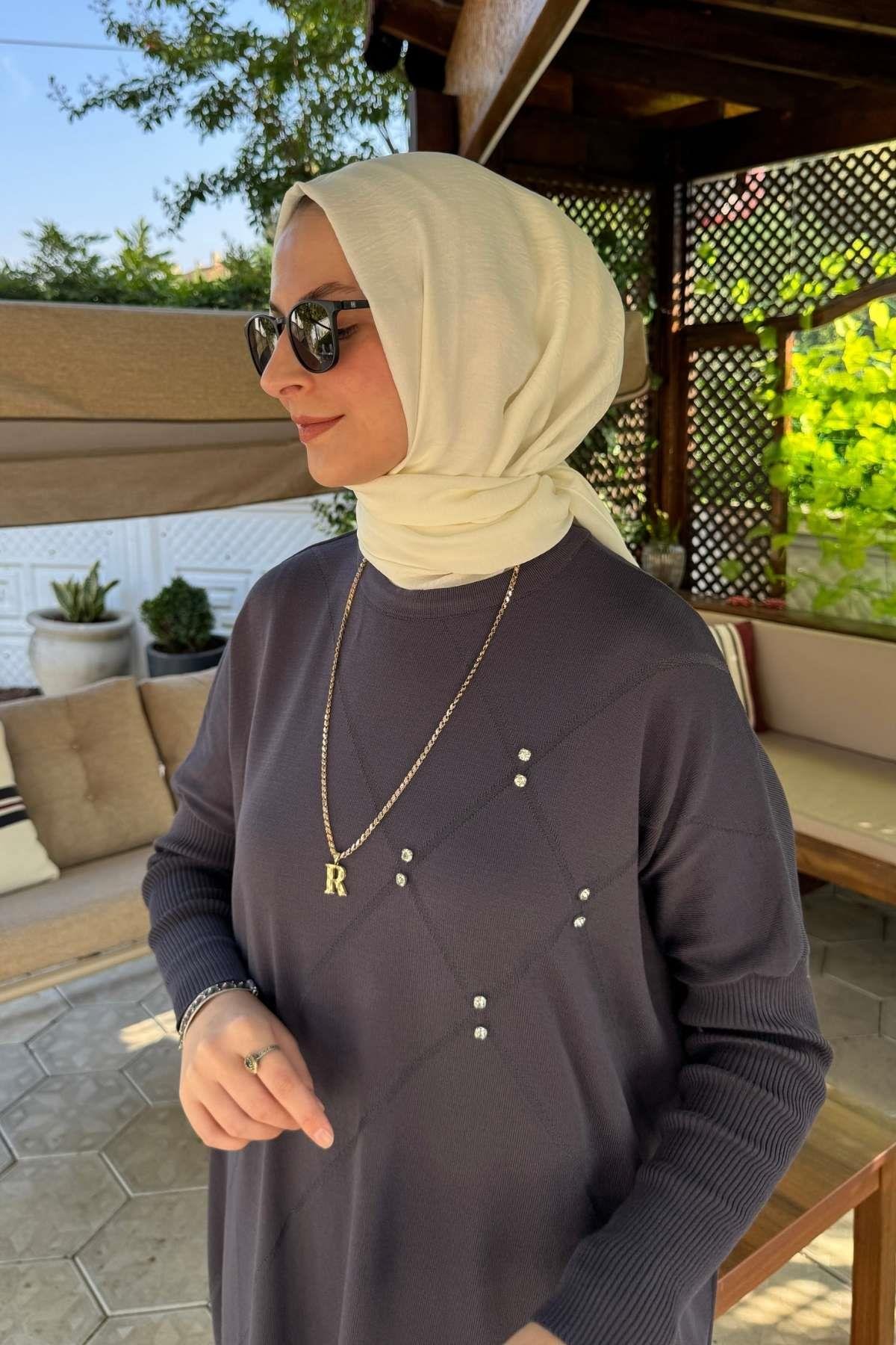 Hamiyet Çizgili Triko Tunik Siyah | Rabia Şamlı | Tesettür Giyim, Elbise ve Kadın Giyim Modası