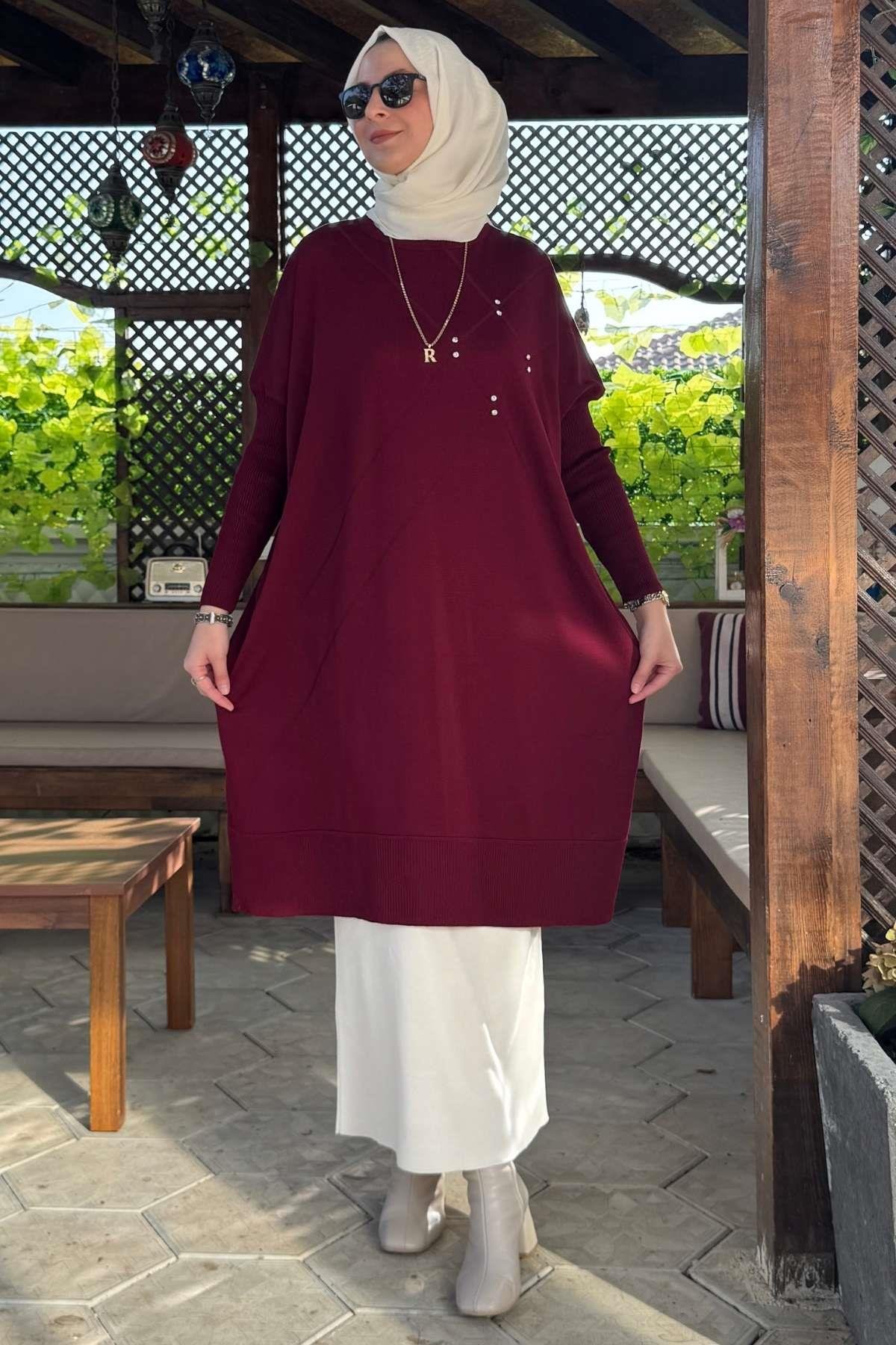 Hamiyet Çizgili Triko Tunik Siyah | Rabia Şamlı | Tesettür Giyim, Elbise ve Kadın Giyim Modası