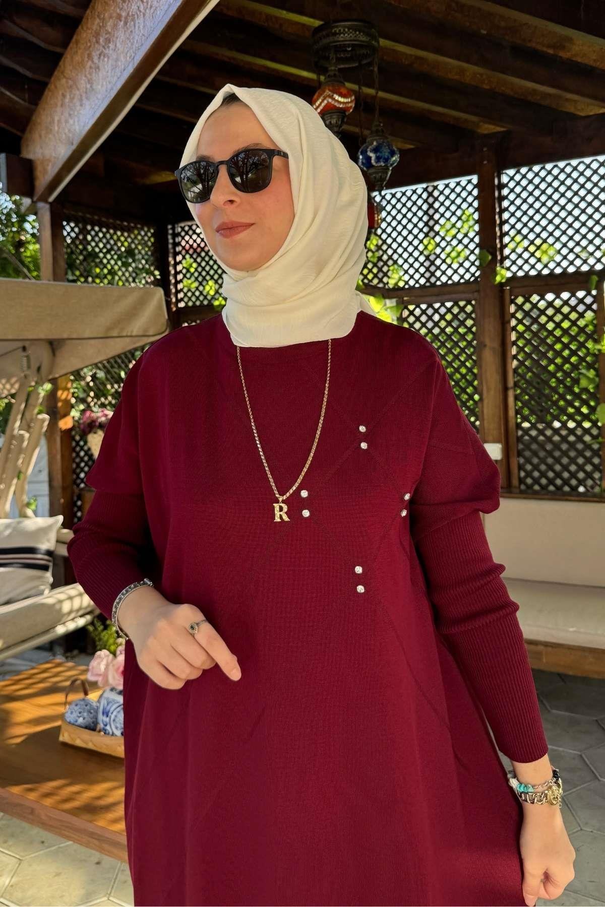 Hamiyet Çizgili Triko Tunik Siyah | Rabia Şamlı | Tesettür Giyim, Elbise ve Kadın Giyim Modası