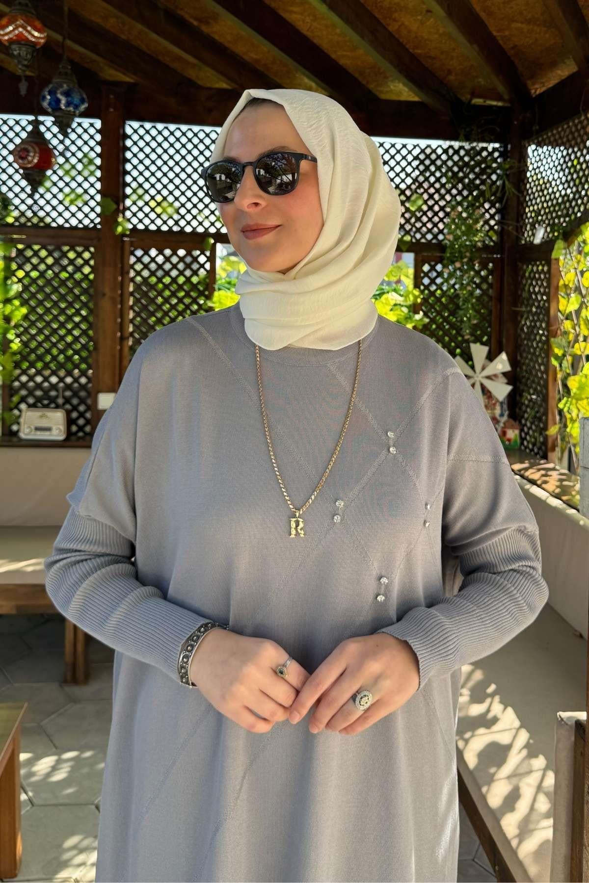 Hamiyet Çizgili Triko Tunik Siyah | Rabia Şamlı | Tesettür Giyim, Elbise ve Kadın Giyim Modası