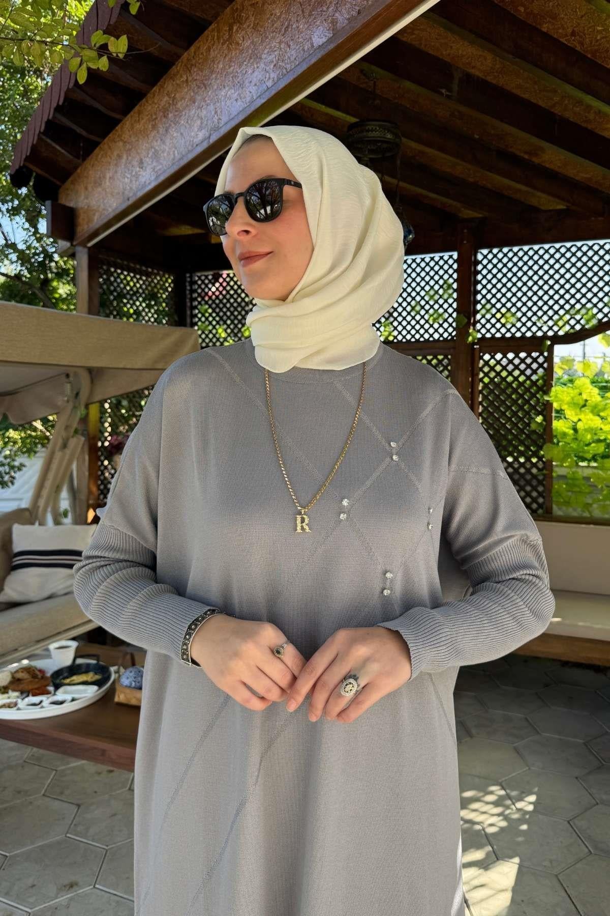 Hamiyet Çizgili Triko Tunik Siyah | Rabia Şamlı | Tesettür Giyim, Elbise ve Kadın Giyim Modası