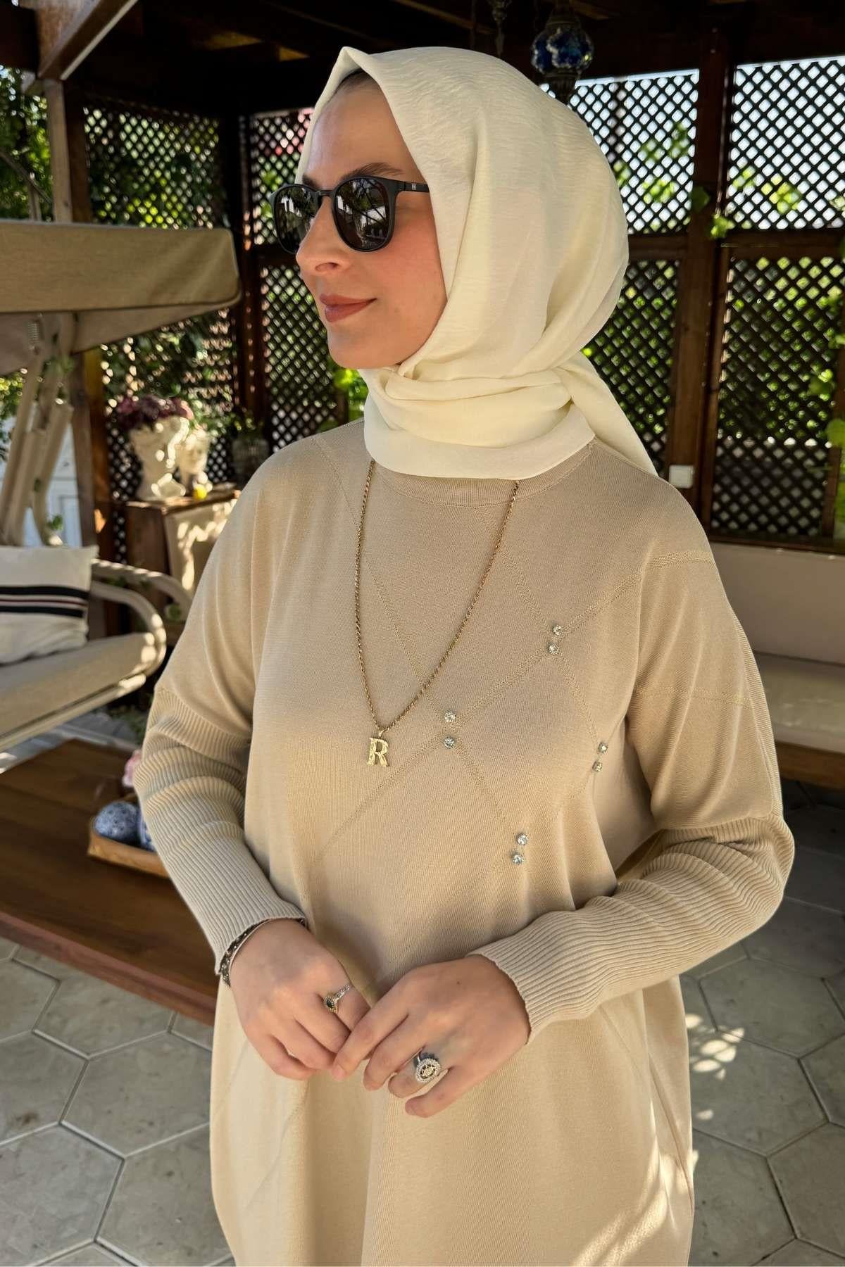 Hamiyet Çizgili Triko Tunik Siyah | Rabia Şamlı | Tesettür Giyim, Elbise ve Kadın Giyim Modası