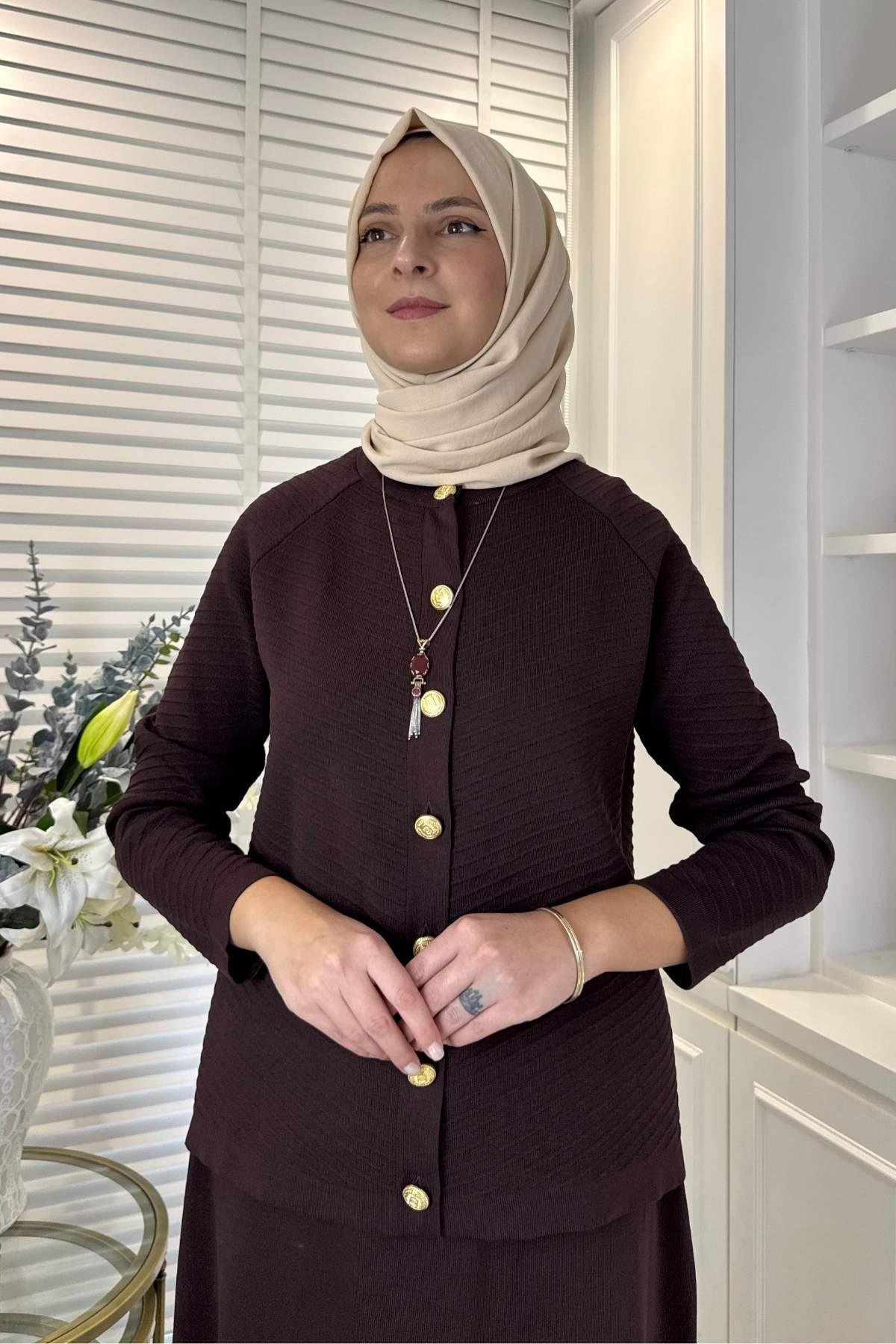 Defne Çelik Örme Triko Takım Bordo | Rabia Şamlı | Tesettür Giyim, Elbise ve Kadın Giyim Modası