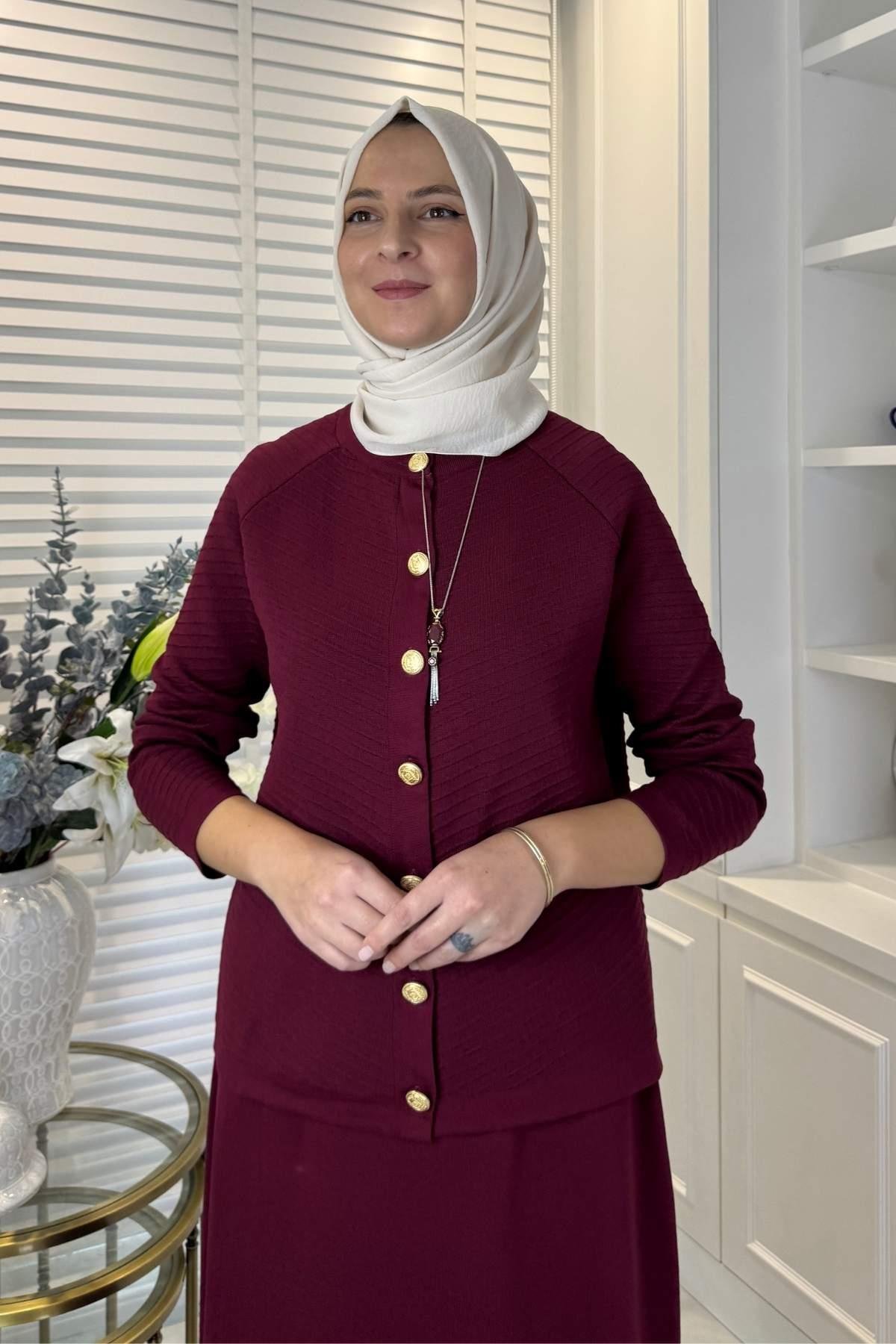 Defne Çelik Örme Triko Takım Bordo | Rabia Şamlı | Tesettür Giyim, Elbise ve Kadın Giyim Modası