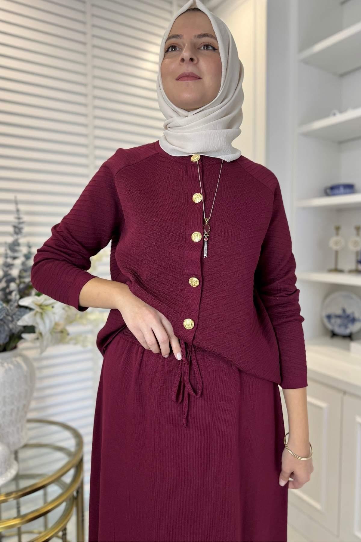 Defne Çelik Örme Triko Takım Bordo | Rabia Şamlı | Tesettür Giyim, Elbise ve Kadın Giyim Modası