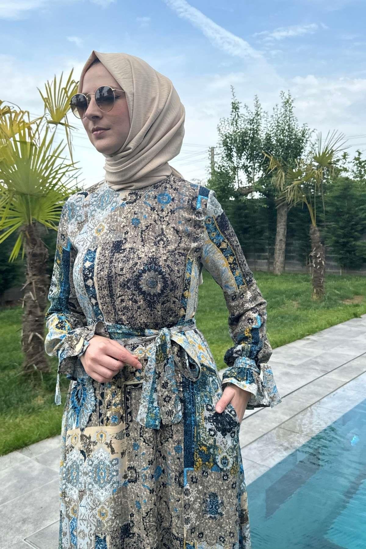 Nehir Elbise Turkuaz | Rabia Şamlı | Tesettür Giyim, Elbise ve Kadın Giyim Modası