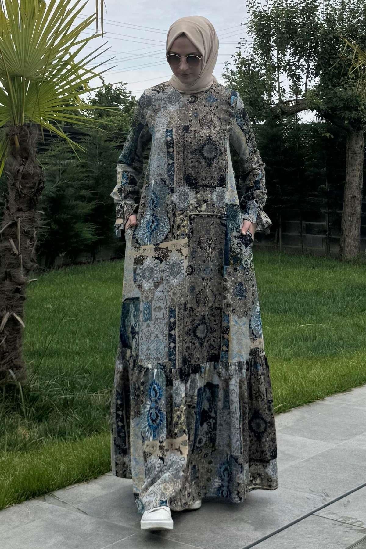 Nehir Elbise Turkuaz | Rabia Şamlı | Tesettür Giyim, Elbise ve Kadın Giyim Modası
