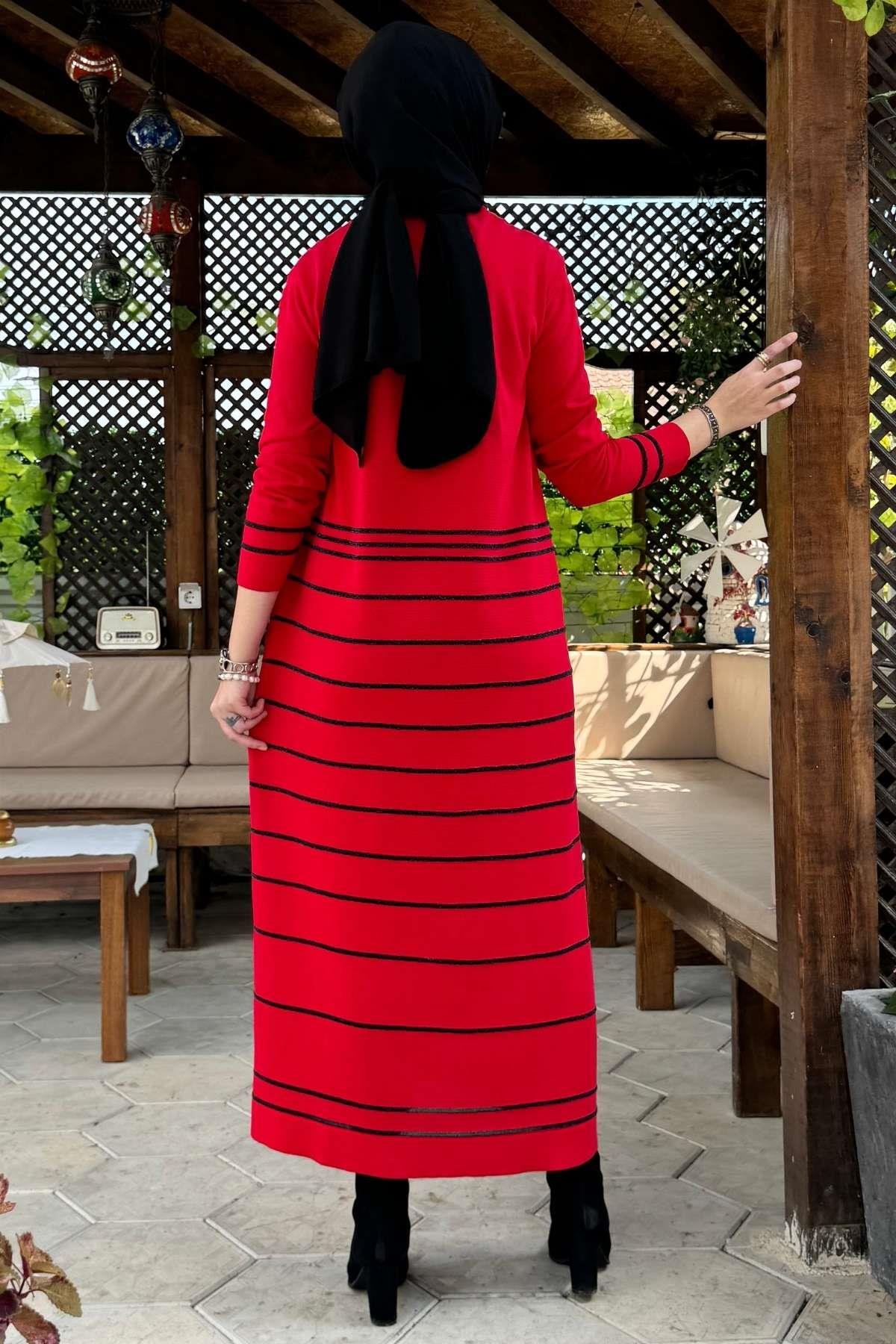Rüya Kırmızı Triko Elbise - Rabia Şamlı