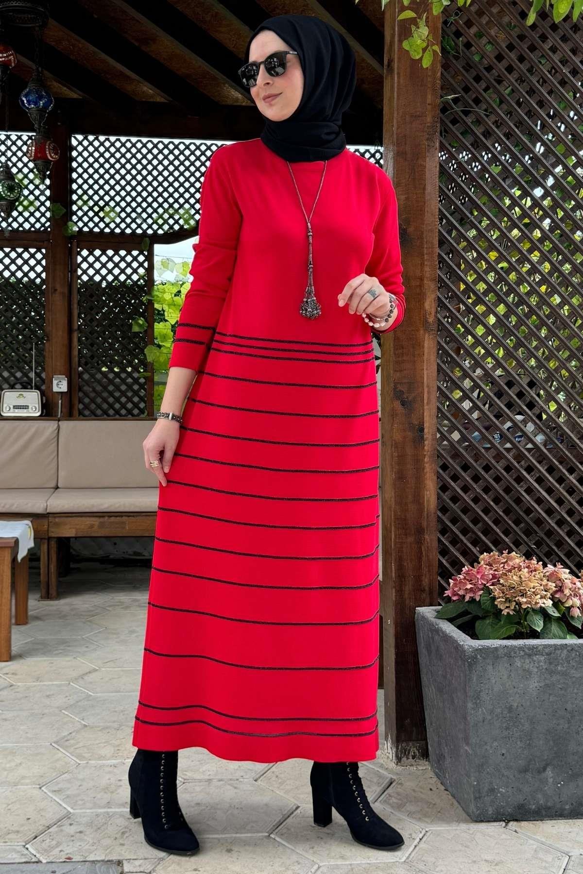 Rüya Kırmızı Triko Elbise - Rabia Şamlı