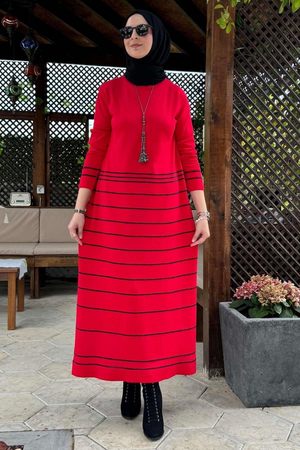 Rüya Kırmızı Triko Elbise - Rabia Şamlı