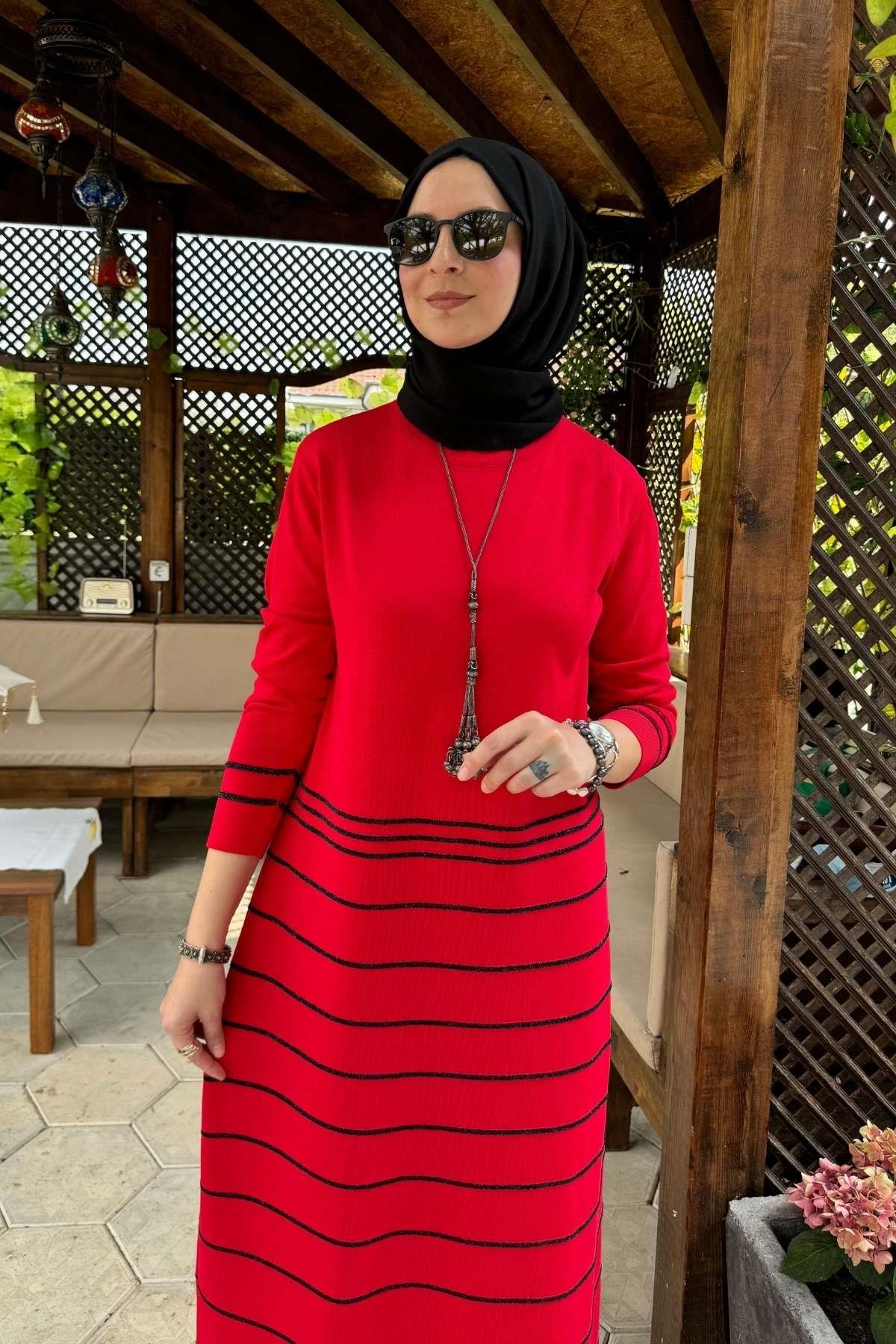 Rüya Kırmızı Triko Elbise - Rabia Şamlı