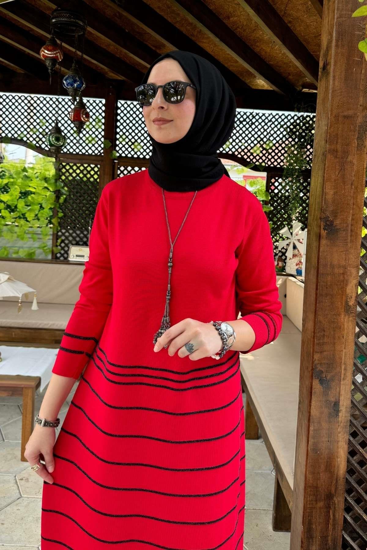 Rüya Kırmızı Triko Elbise - Rabia Şamlı