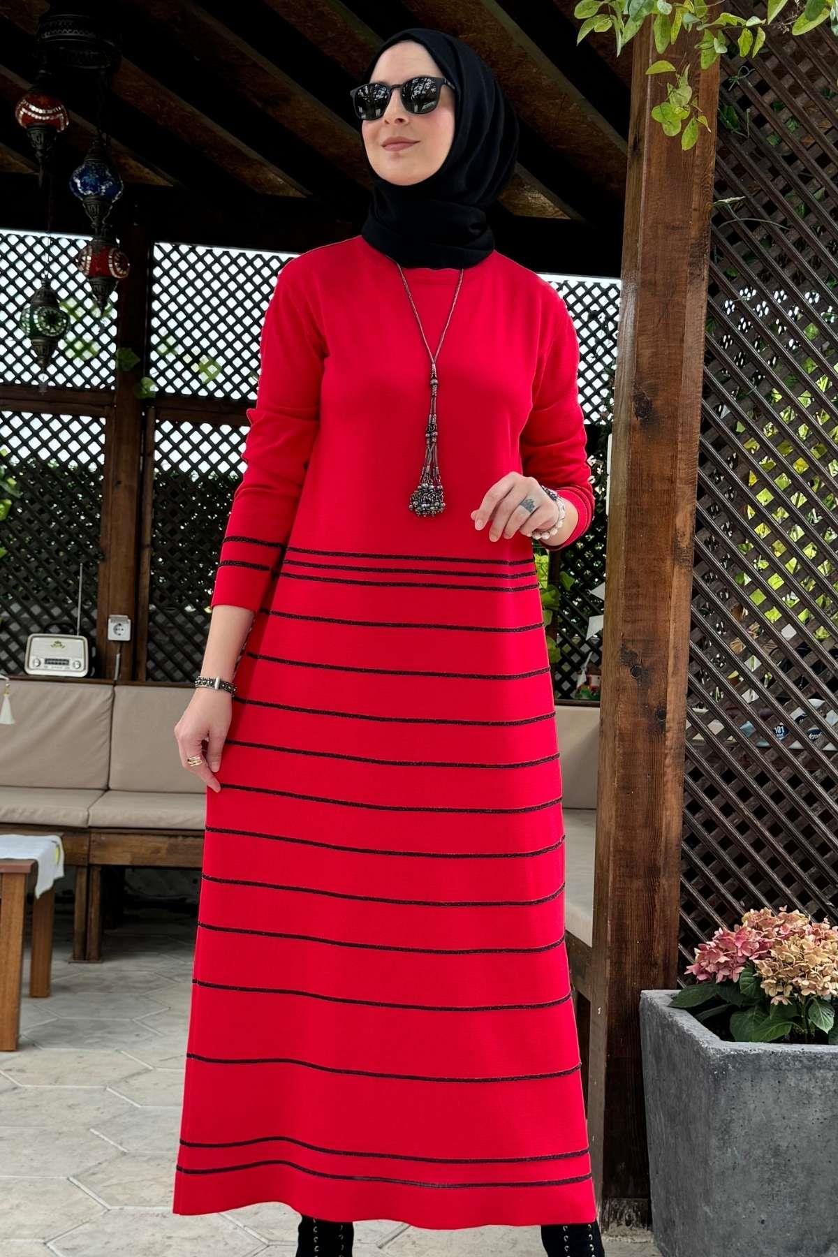 Rüya Kırmızı Triko Elbise - Rabia Şamlı
