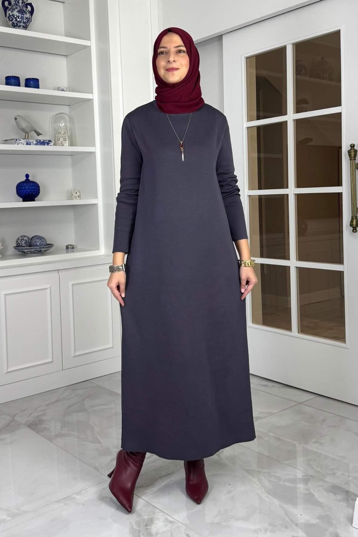 Laçin Triko Elbise Antrasit | Rabia Şamlı | Tesettür Giyim, Elbise ve Kadın Giyim Modası
