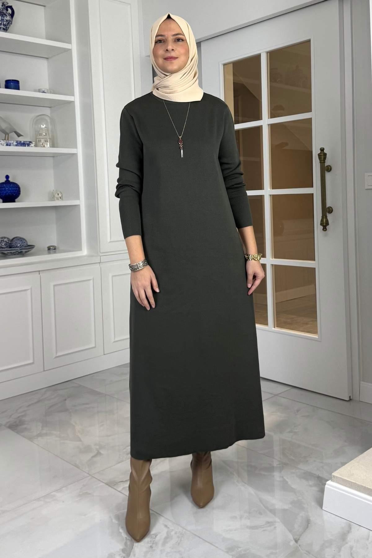 Laçin Triko Elbise Antrasit | Rabia Şamlı | Tesettür Giyim, Elbise ve Kadın Giyim Modası