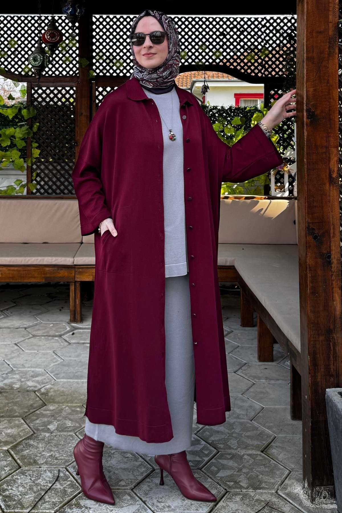 Sinem Çelik Örme Triko Hırka Sütlü Kahve - Rabia Şamlı | Tesettür Giyim, Elbise ve Kadın Giyim Modası