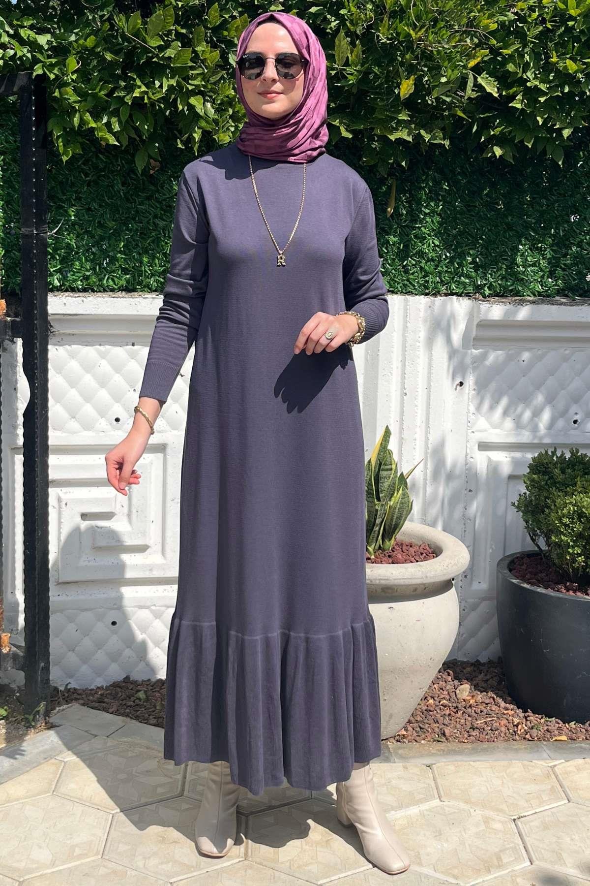 Rüya Sütlü Kahve Triko Elbise | Rabia Şamlı | Tesettür Giyim, Elbise ve Kadın Giyim Modası