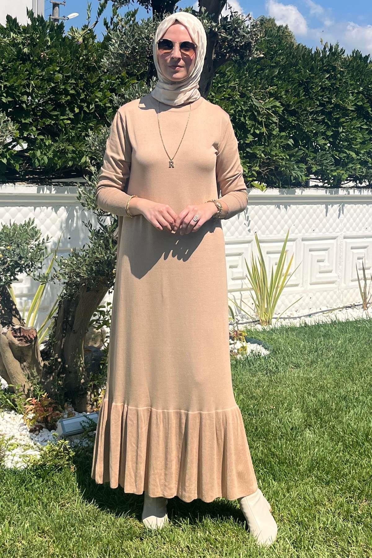 Rüya Sütlü Kahve Triko Elbise | Rabia Şamlı | Tesettür Giyim, Elbise ve Kadın Giyim Modası