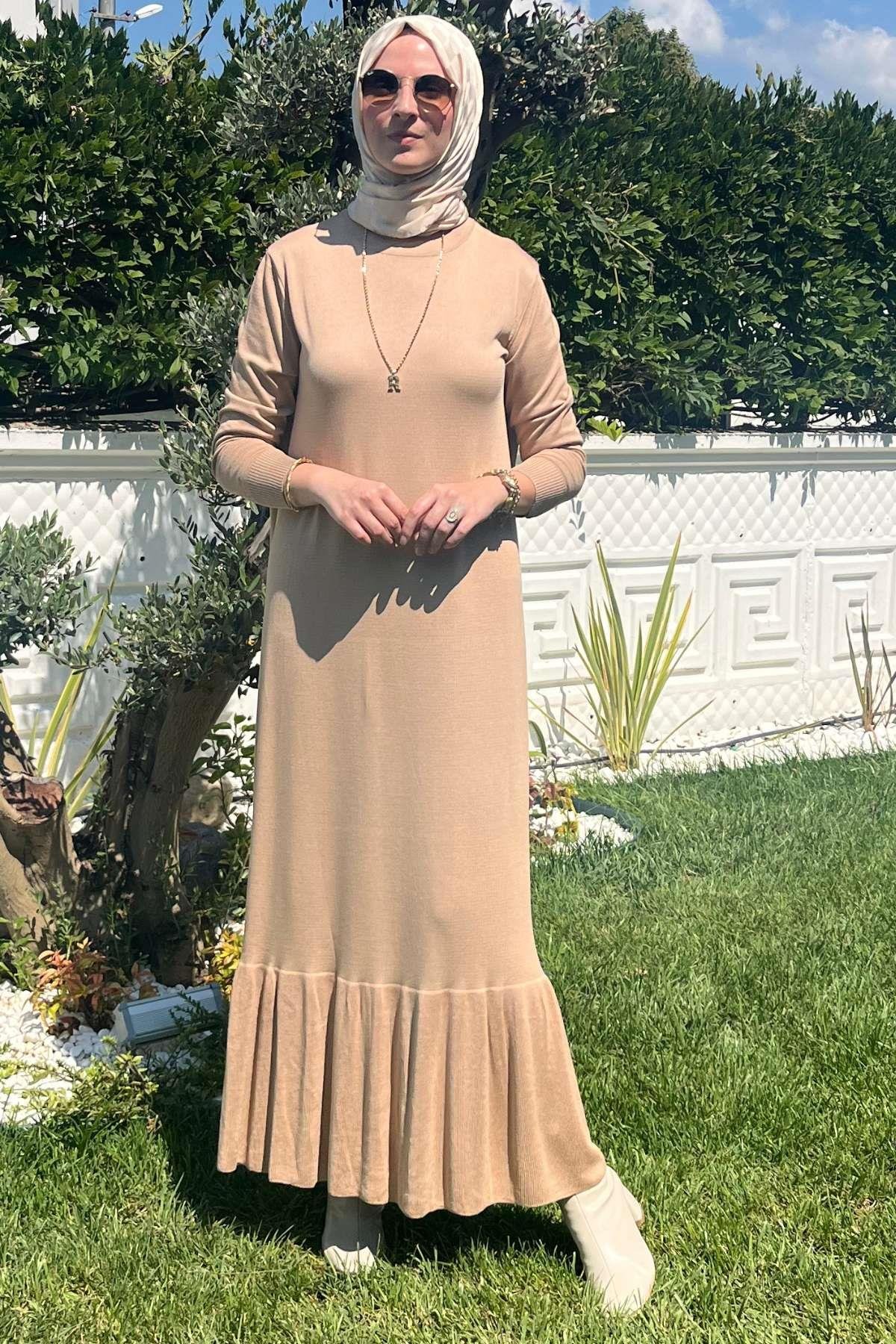 Rüya Sütlü Kahve Triko Elbise | Rabia Şamlı | Tesettür Giyim, Elbise ve Kadın Giyim Modası