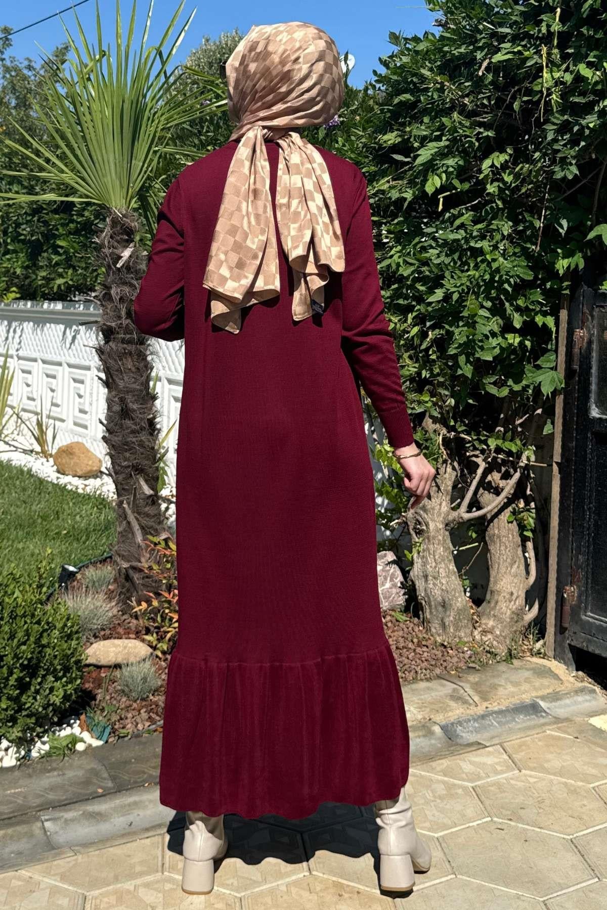 Samanyolu Bordo Triko Elbise | Rabia Şamlı | Tesettür Giyim, Elbise ve Kadın Giyim Modası