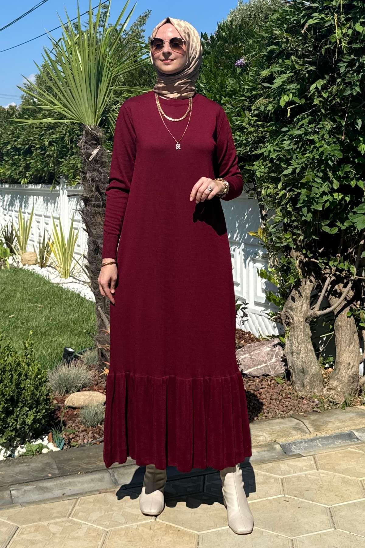Samanyolu Bordo Triko Elbise | Rabia Şamlı | Tesettür Giyim, Elbise ve Kadın Giyim Modası