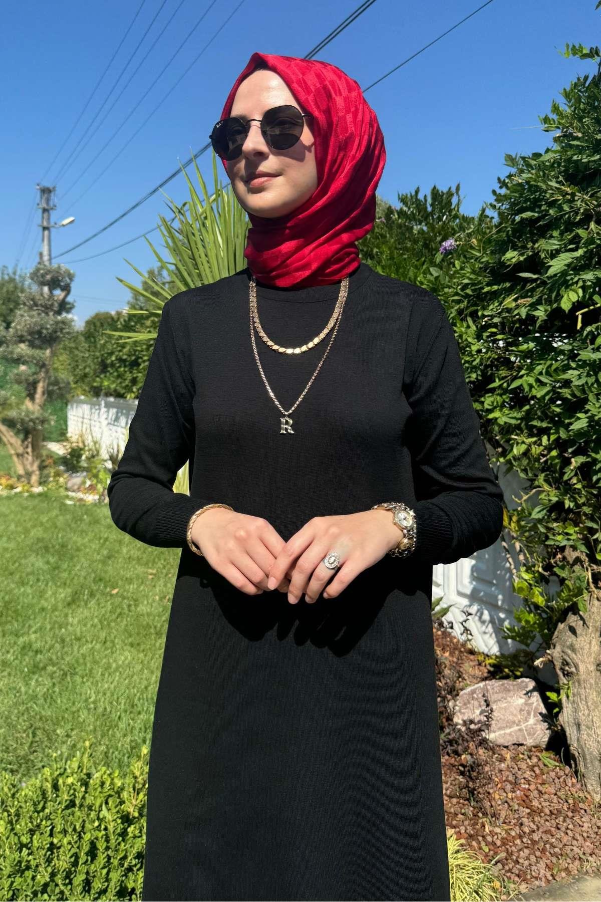 Samanyolu Bordo Triko Elbise | Rabia Şamlı | Tesettür Giyim, Elbise ve Kadın Giyim Modası